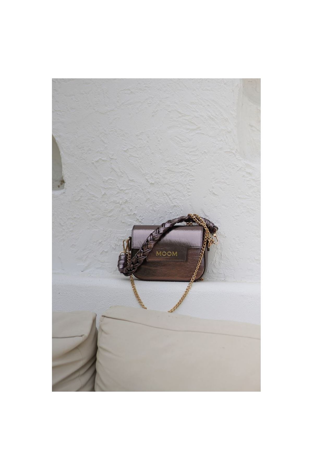 Kadın Bakır Örme Sap Detaylı Zincirli Omuz Çantası