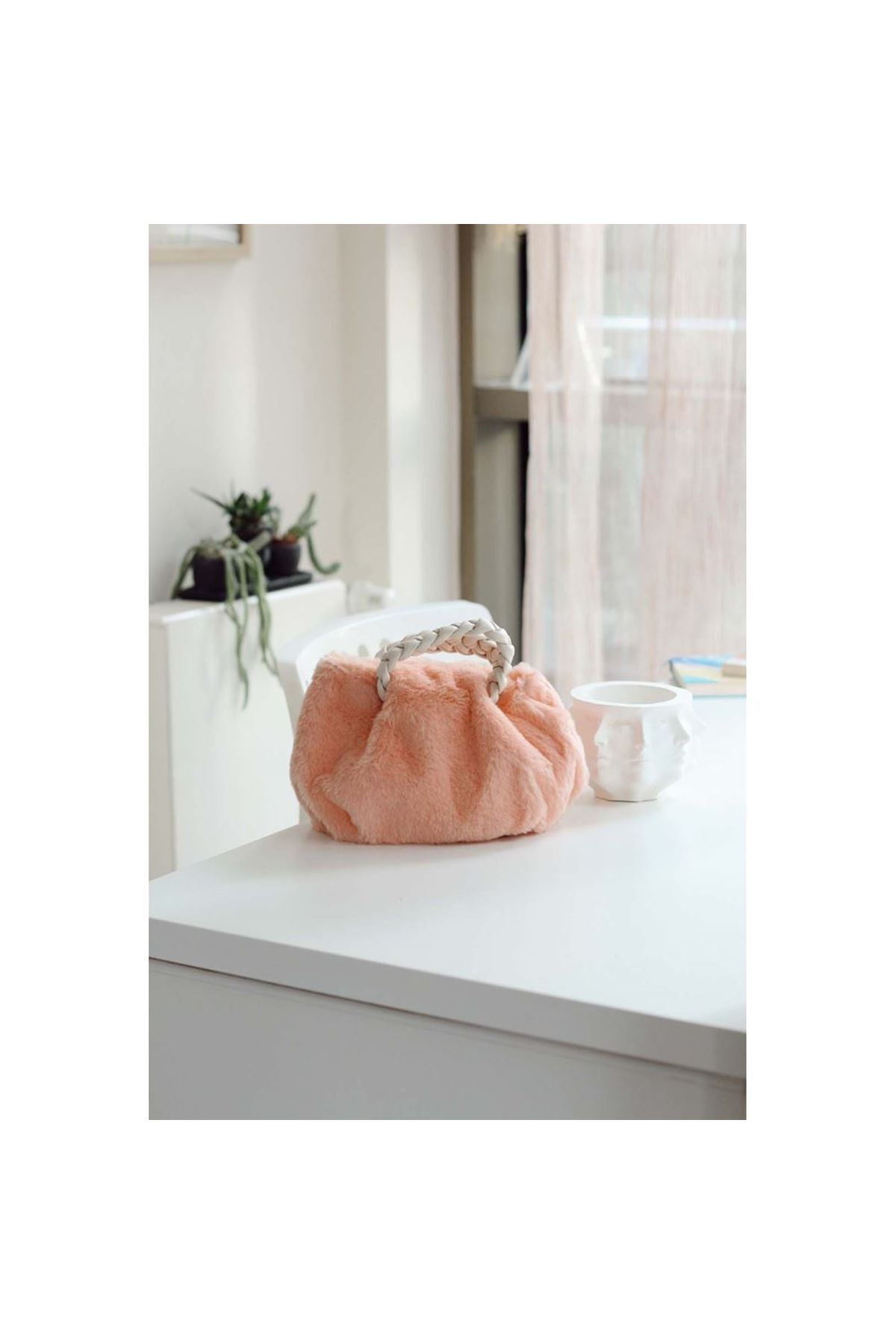 Mercan Peluş Örgü Sap El &amp;amp; Omuz Çantası