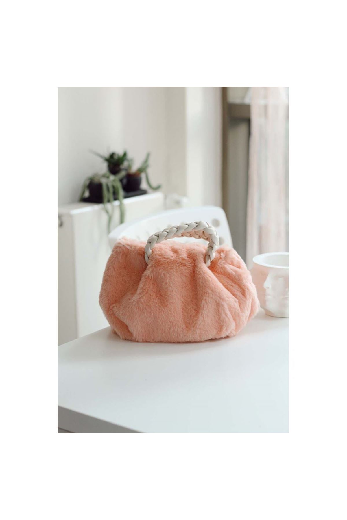 Mercan Peluş Örgü Sap El &amp;amp; Omuz Çantası