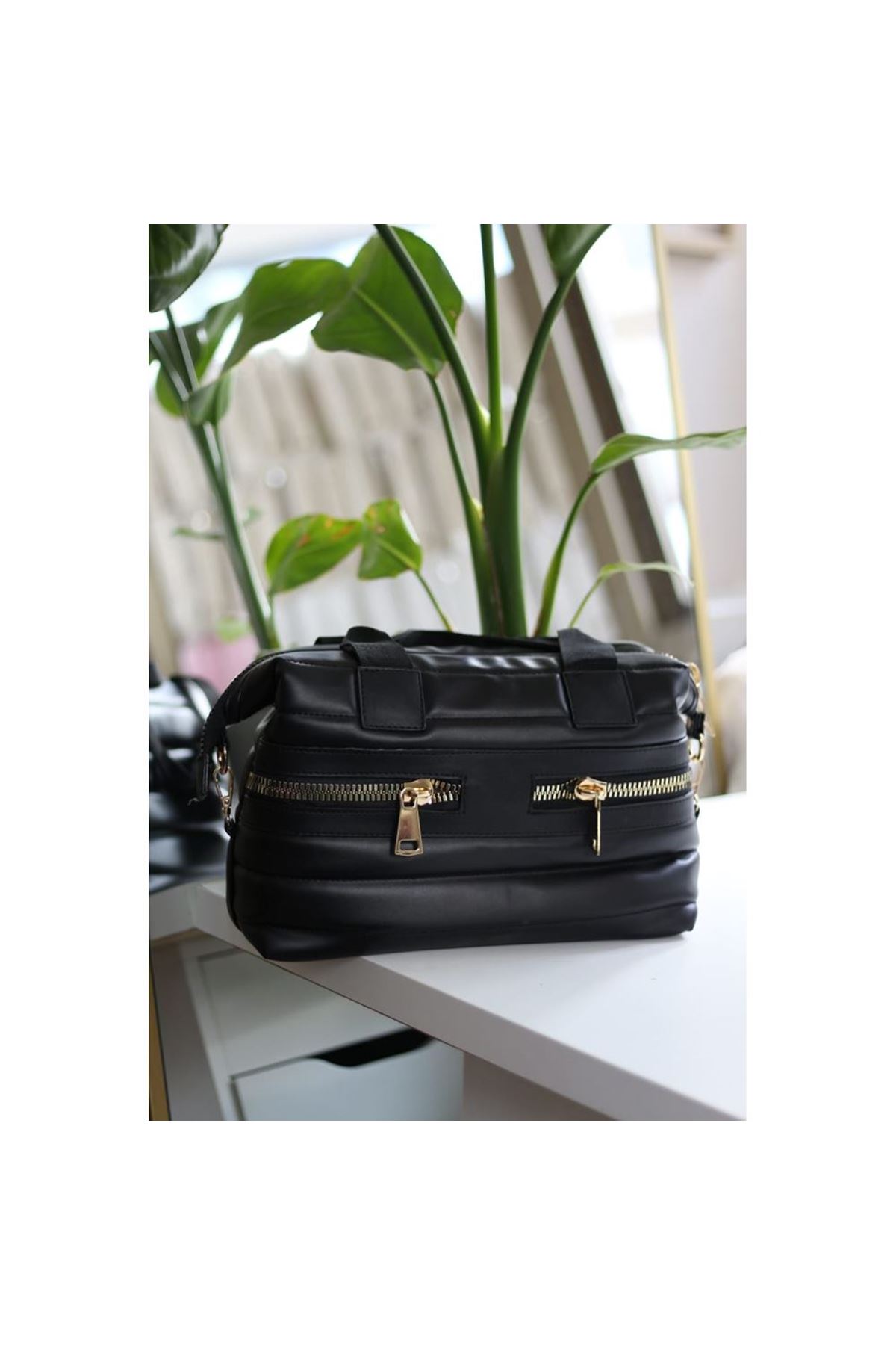Kadın Siyah Çift Fermuar Detaylı Büyük Boy Askılı El &amp;amp; Omuz Çantası