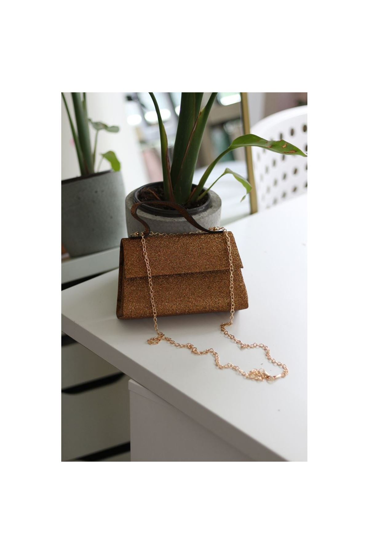 Kadın Bold Gold Simli Tutma Detayl Abiye Omuz Çantası