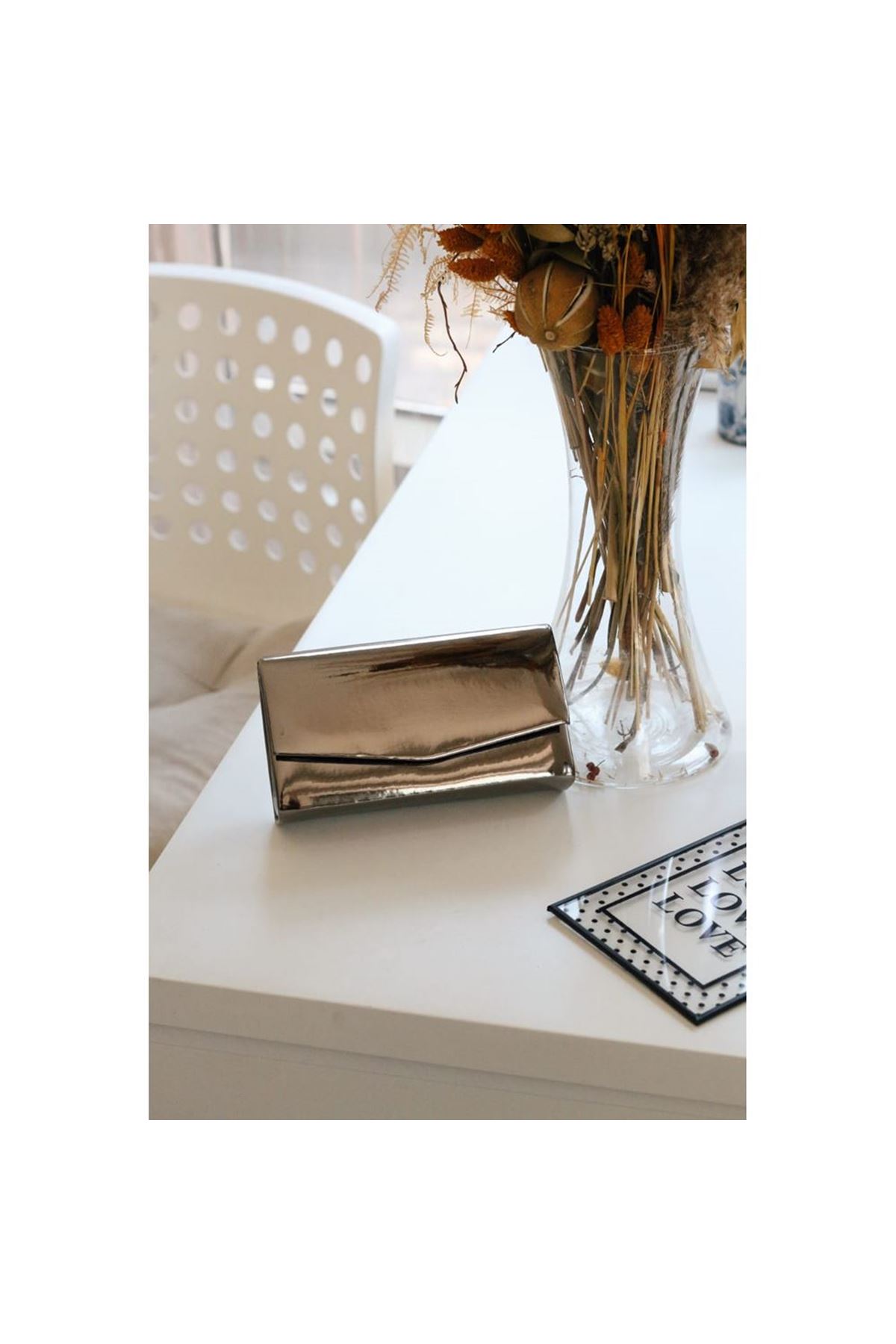 Platin Rugan Dikdörtgen Form Abiye Çanta