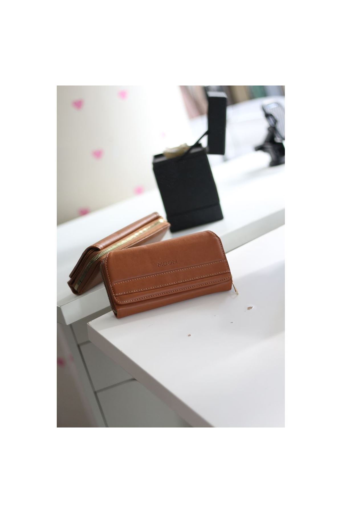 Kadın Taba Klişe Detaylı Büyük Boy Kartlıklı Cüzdan