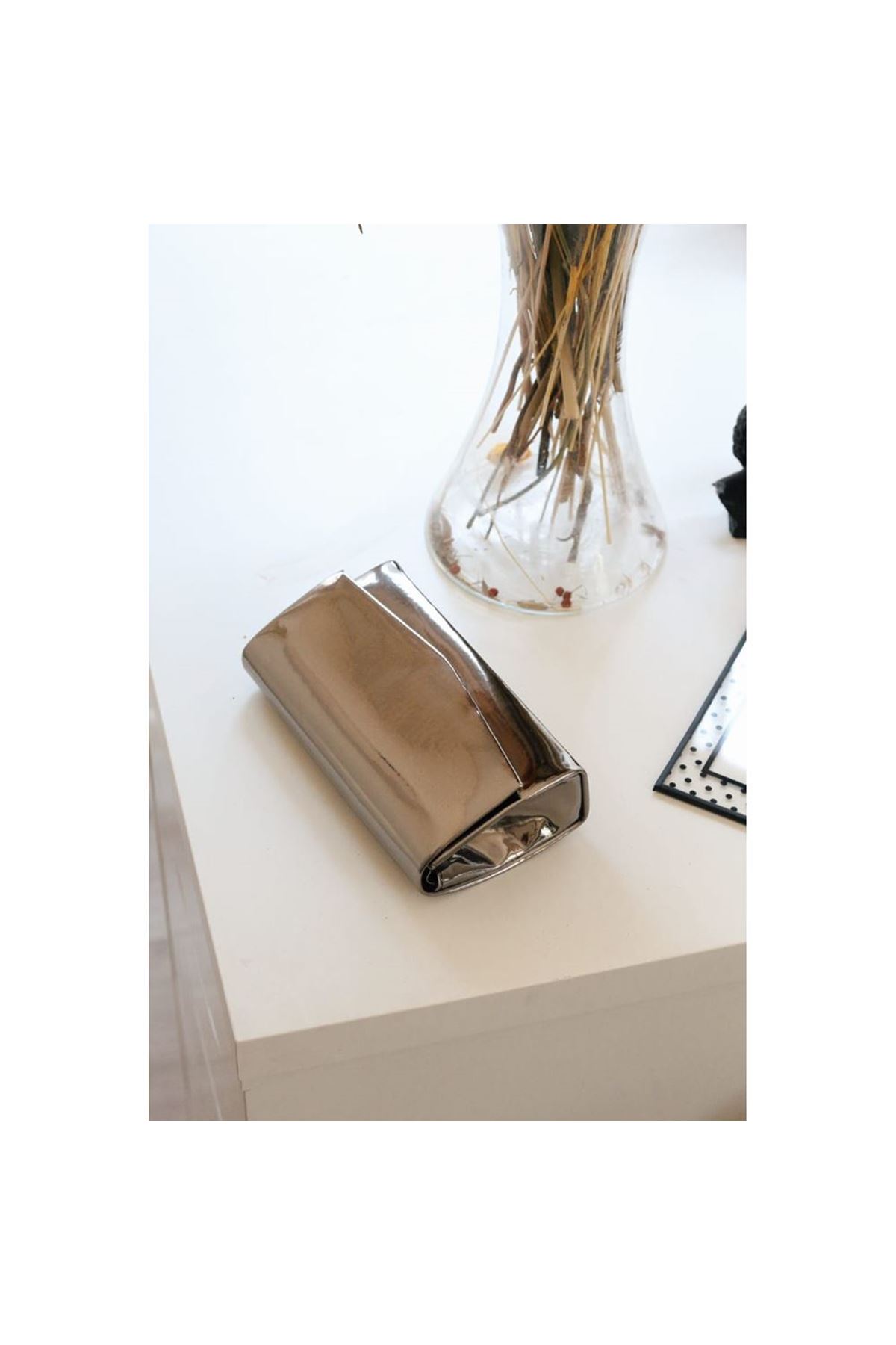 Platin Rugan Dikdörtgen Form Abiye Çanta