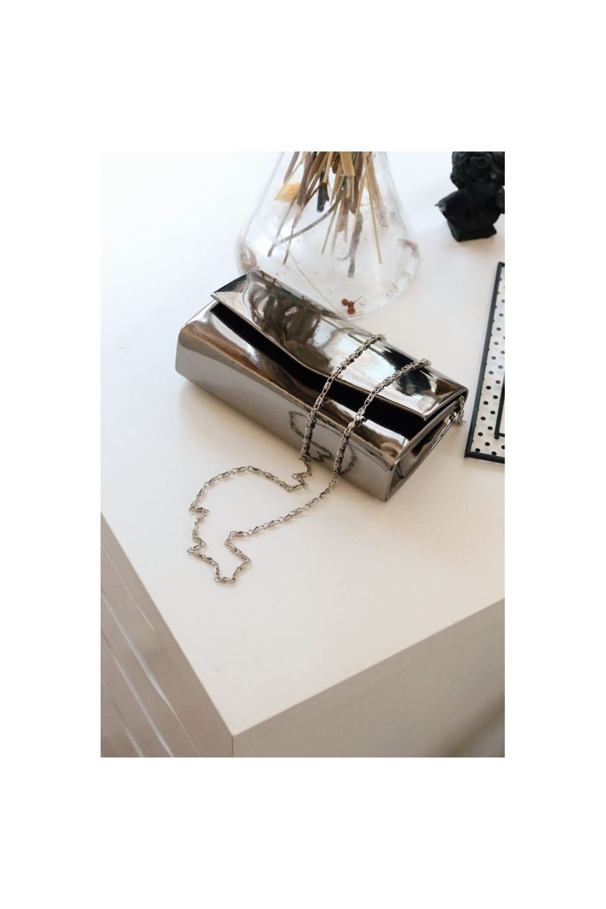 Platin Rugan Dikdörtgen Form Abiye Çanta