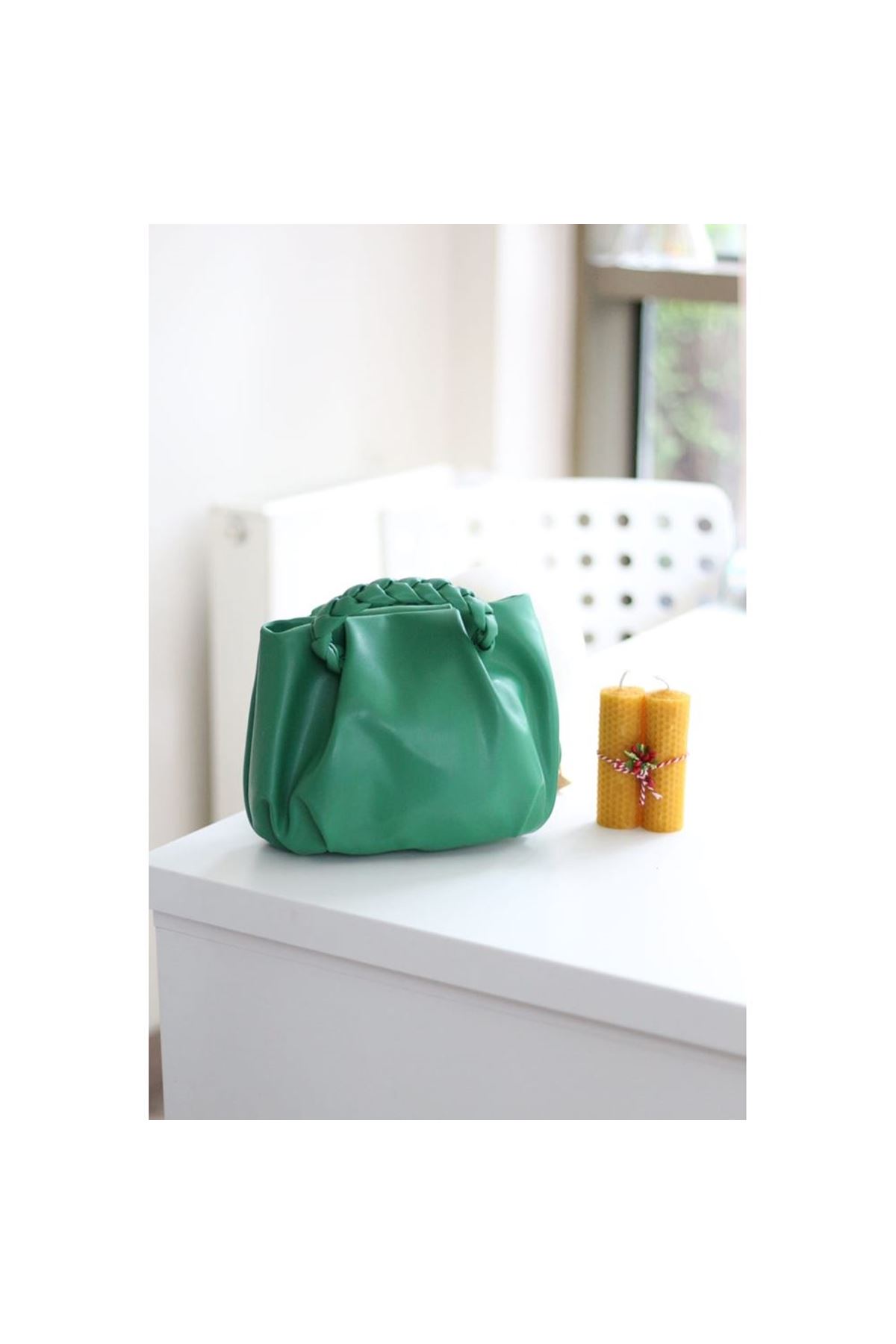 Yeşil Örgü Saplı Omuz Çantası