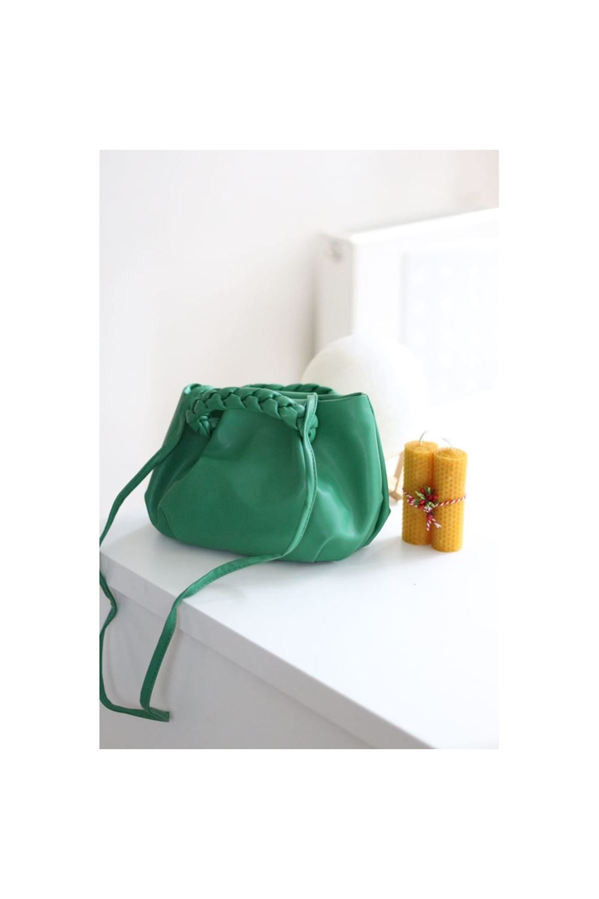 Yeşil Örgü Saplı Omuz Çantası