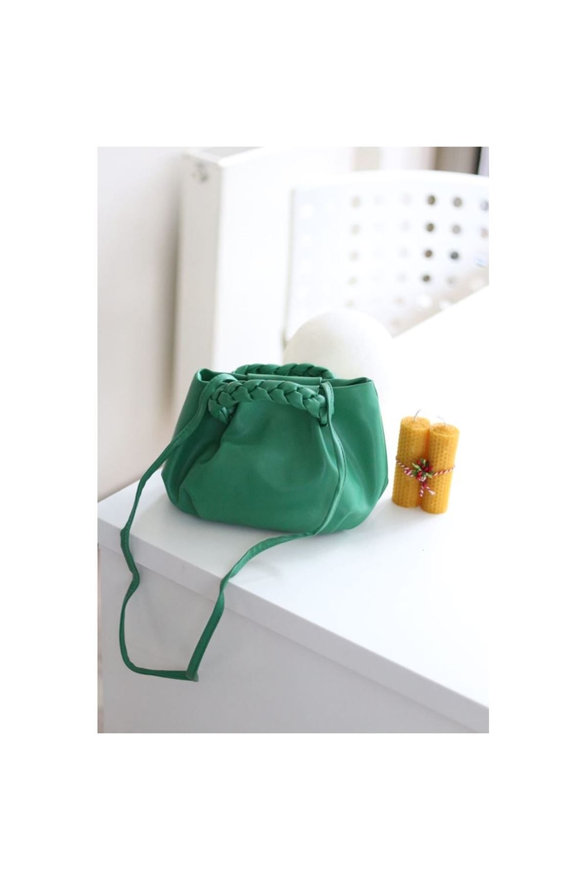 Yeşil Örgü Saplı Omuz Çantası