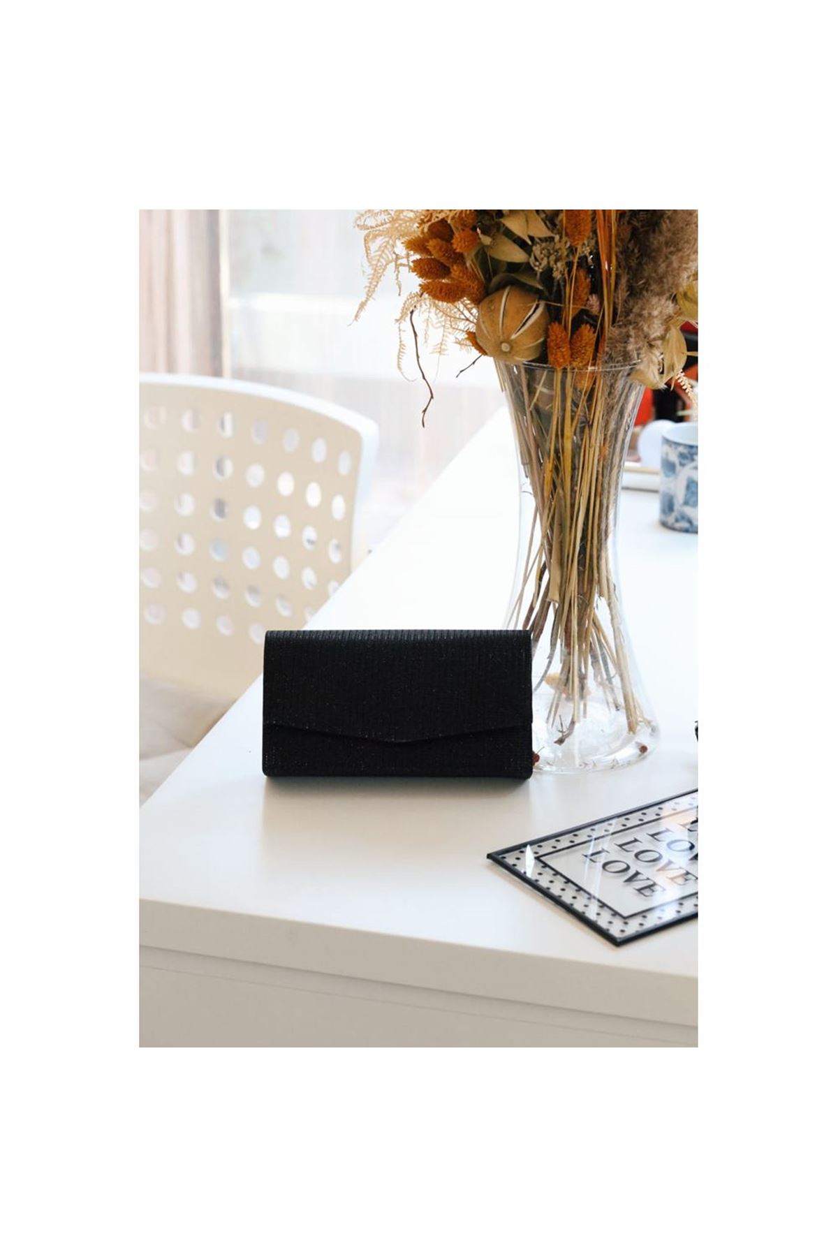 Siyah Simli Dikdörtgen Form Abiye Çanta