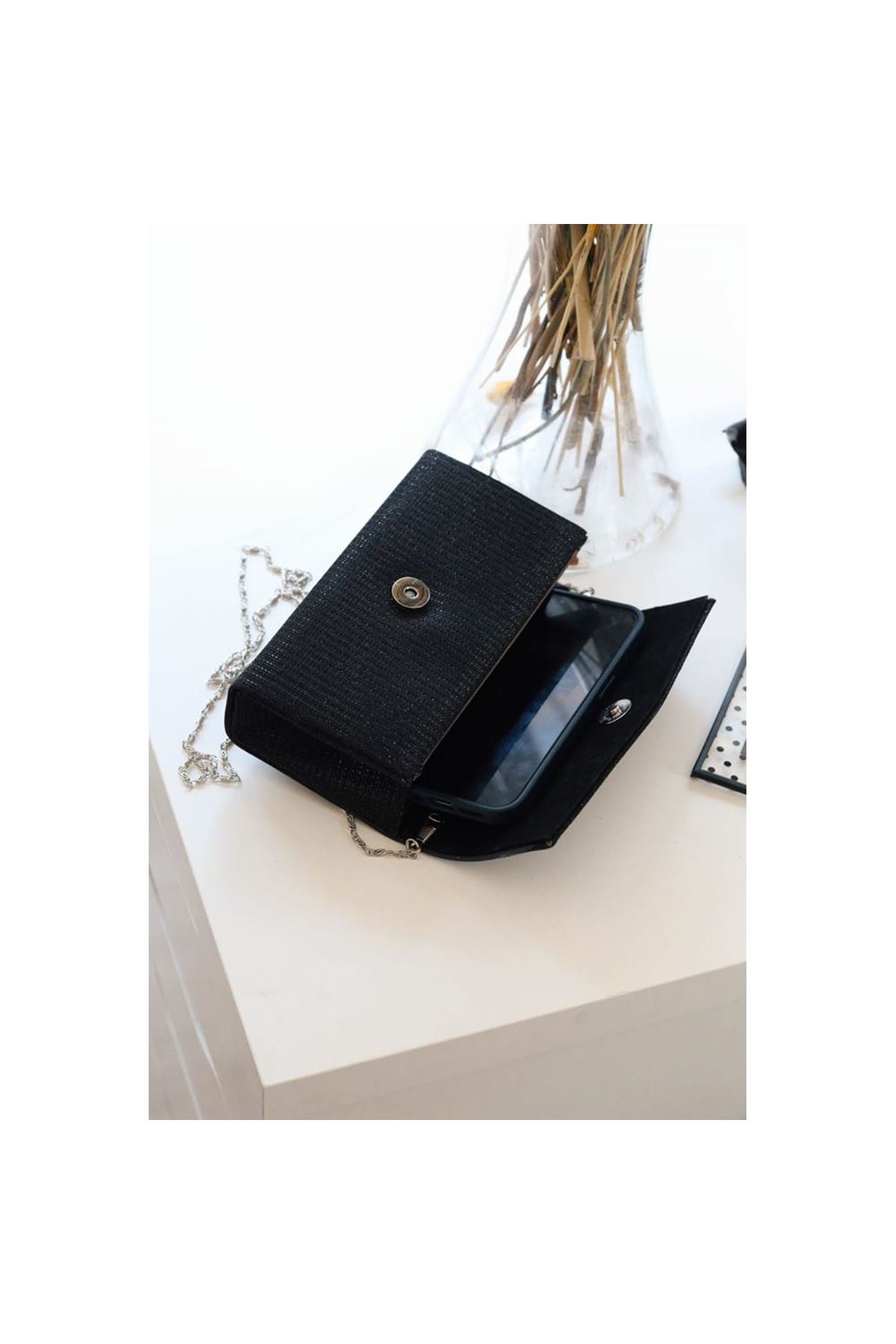 Siyah Simli Dikdörtgen Form Abiye Çanta