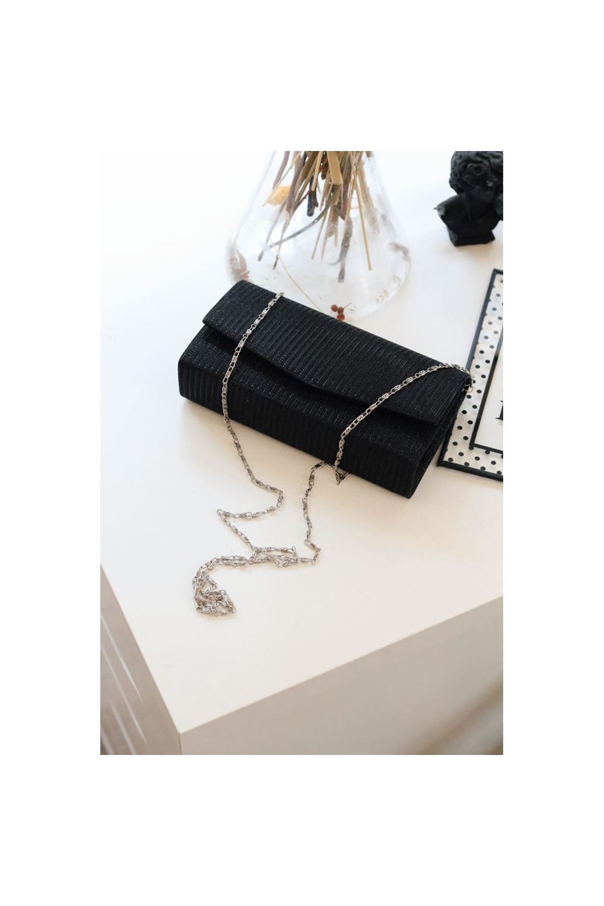 Siyah Simli Dikdörtgen Form Abiye Çanta