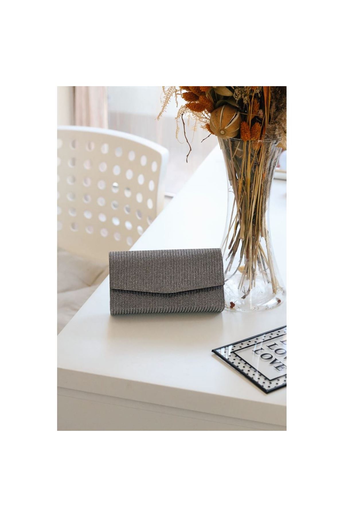 Antrasit Simli Dikdörtgen Form Abiye Çanta