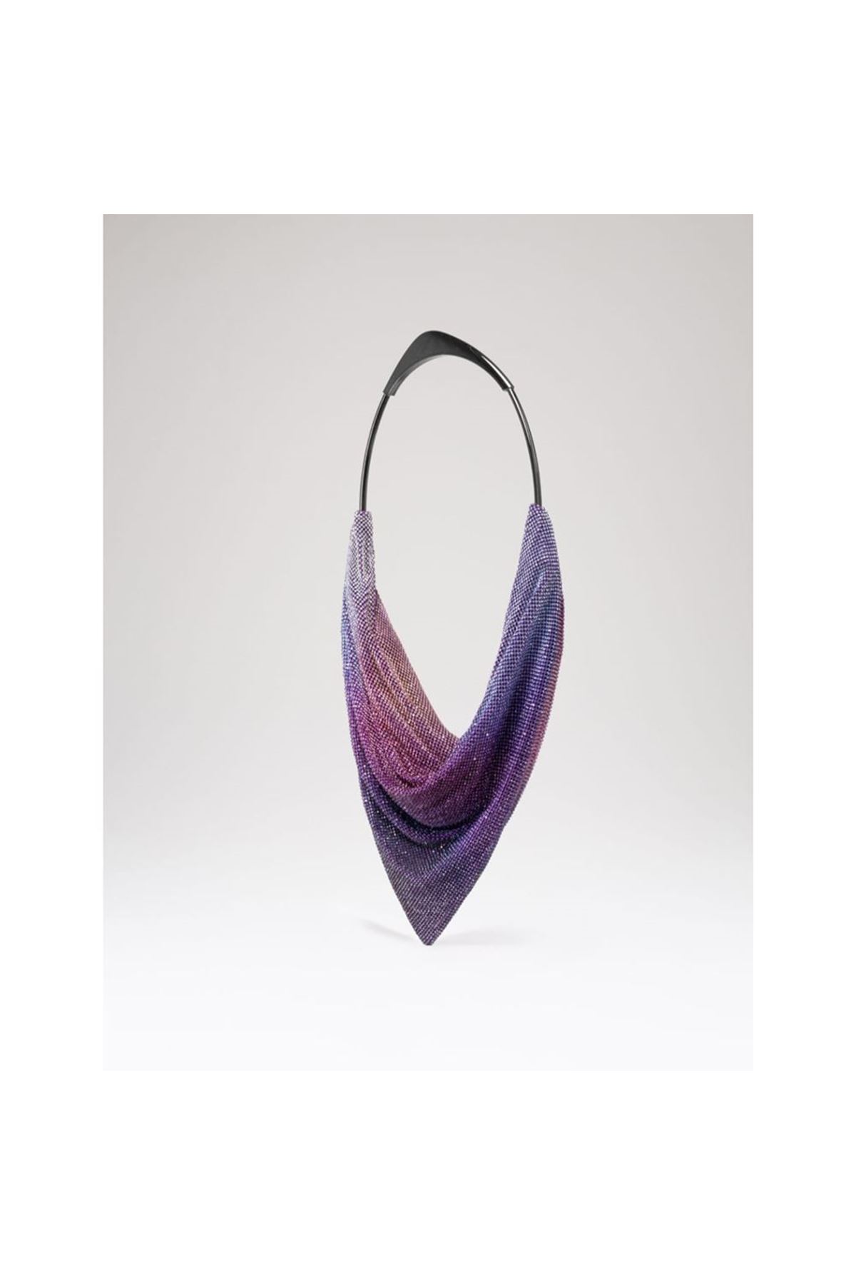 Kadın Mor Taş Dokuma Metal Tutma Sap Detaylı Abiye Çanta