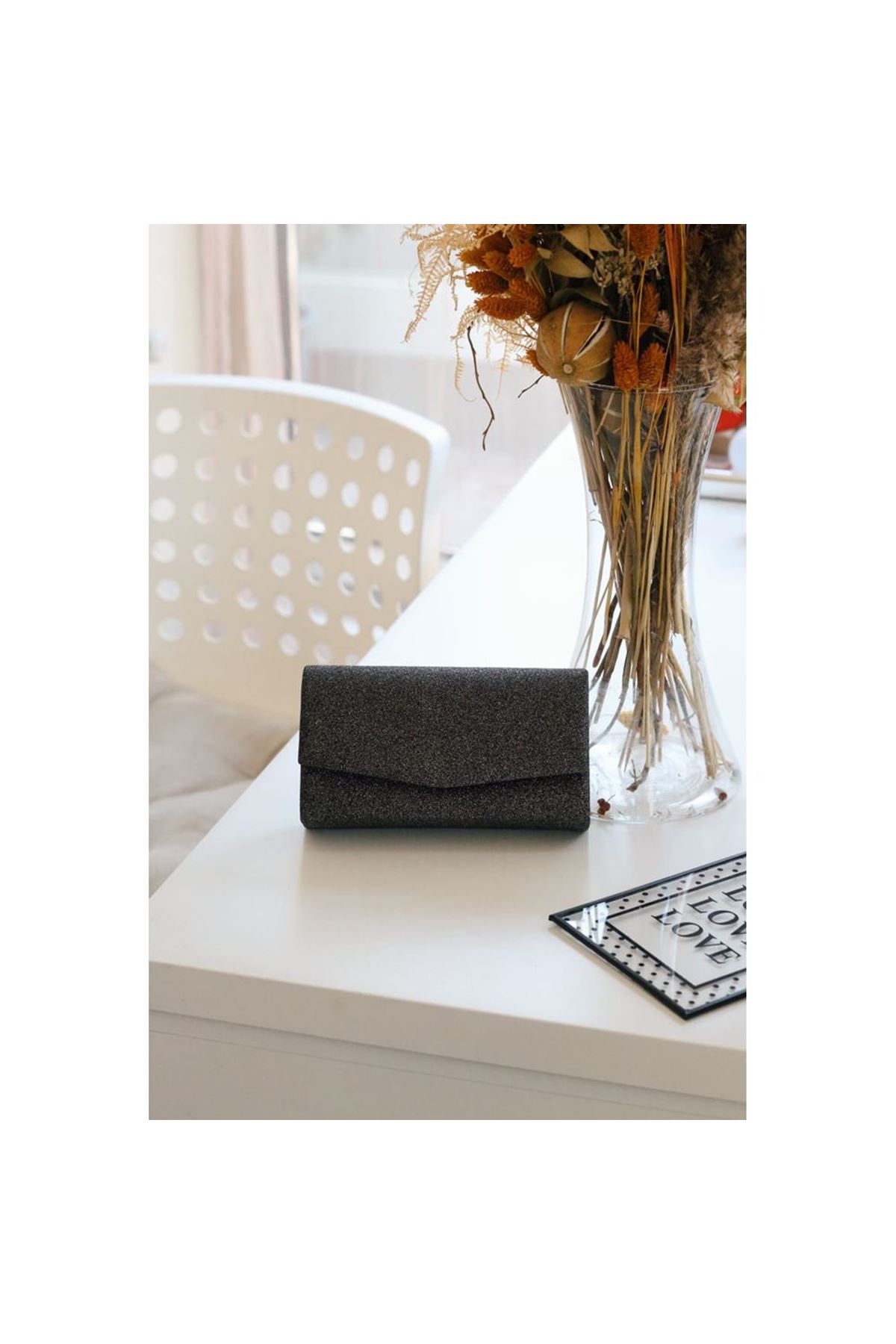 Platin Simli Dikdörtgen Form Abiye Çanta