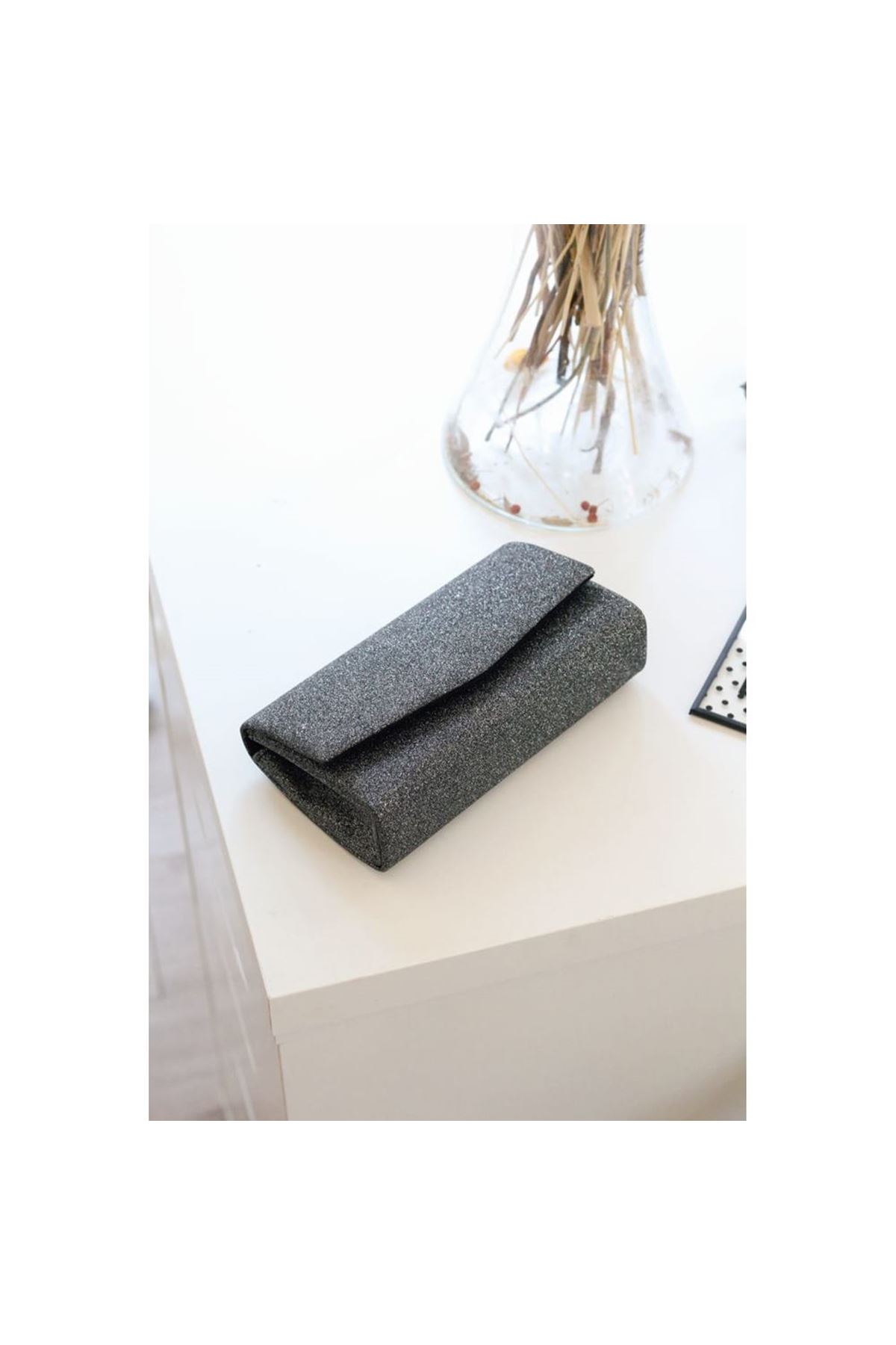 Platin Simli Dikdörtgen Form Abiye Çanta