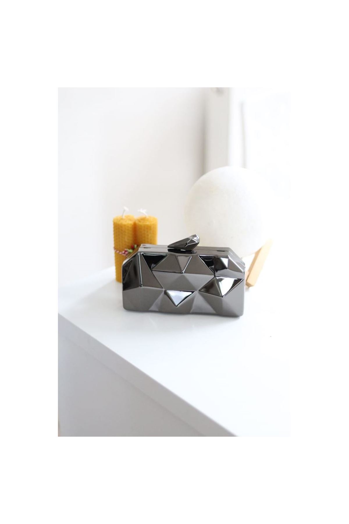 Platin Metal Kasalı Abiye Çanta