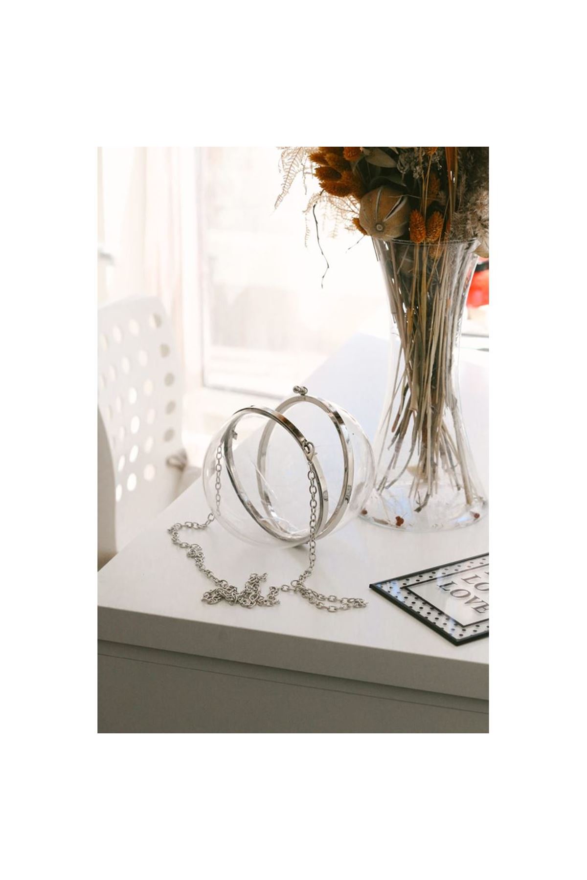 Şeffaf Küre Form Silver Abiye Çanta