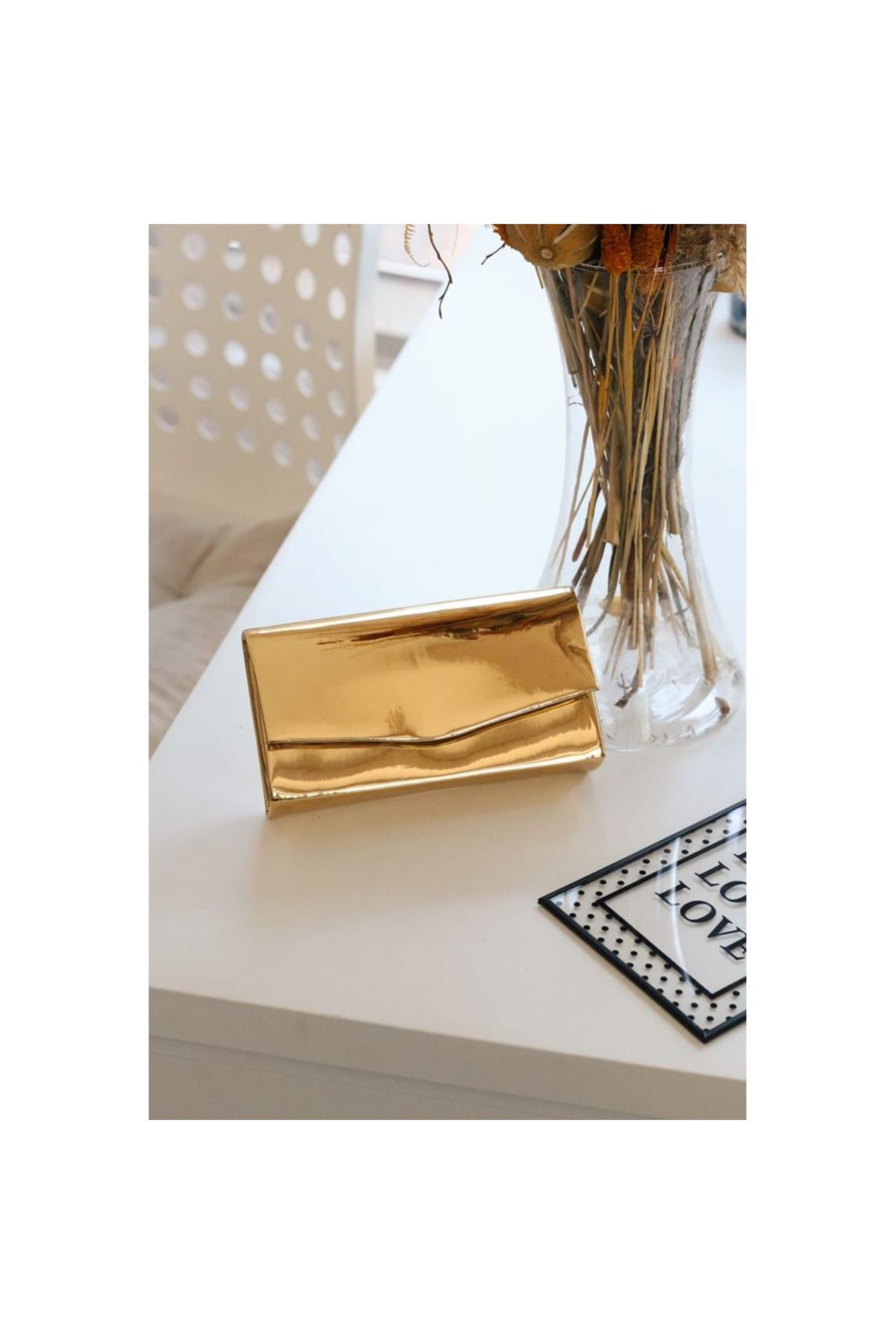 Gold Rugan Dikdörtgen Form Abiye Çanta