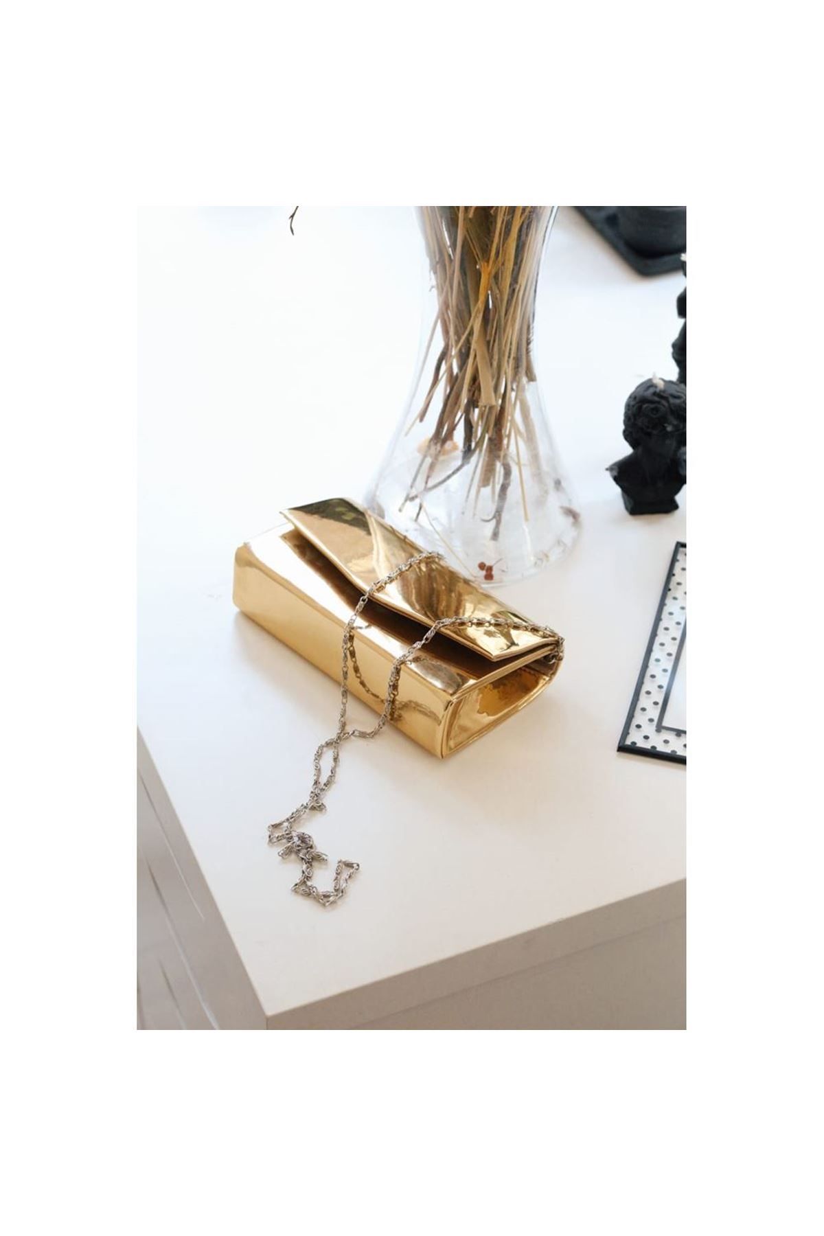 Gold Rugan Dikdörtgen Form Abiye Çanta