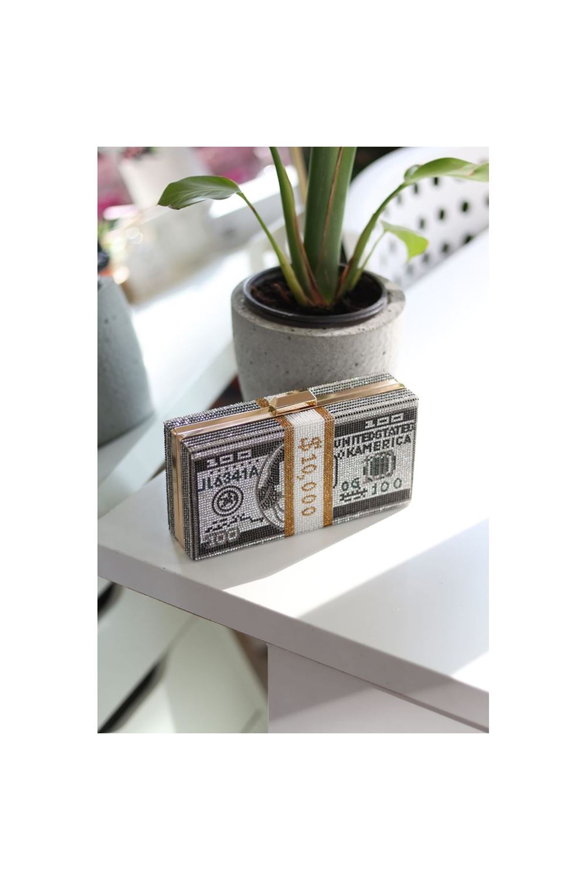 Kadın Gold Dolar Desenli Abiye Clutch