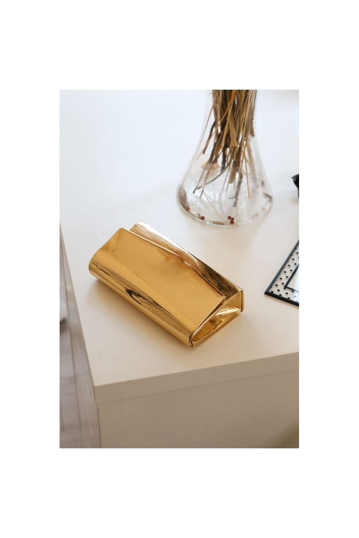 Gold Rugan Dikdörtgen Form Abiye Çanta