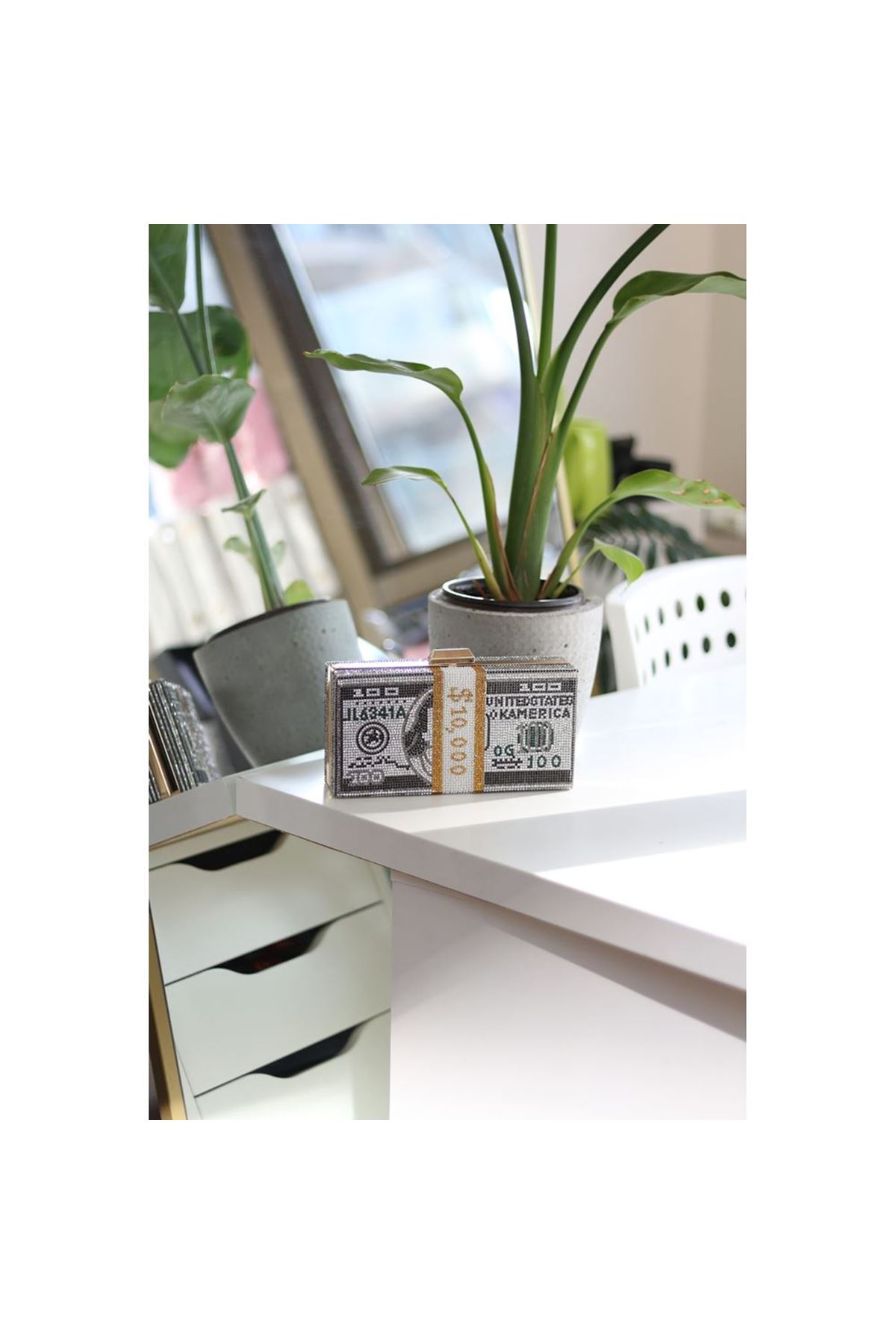 Kadın Gold Dolar Desenli Abiye Clutch