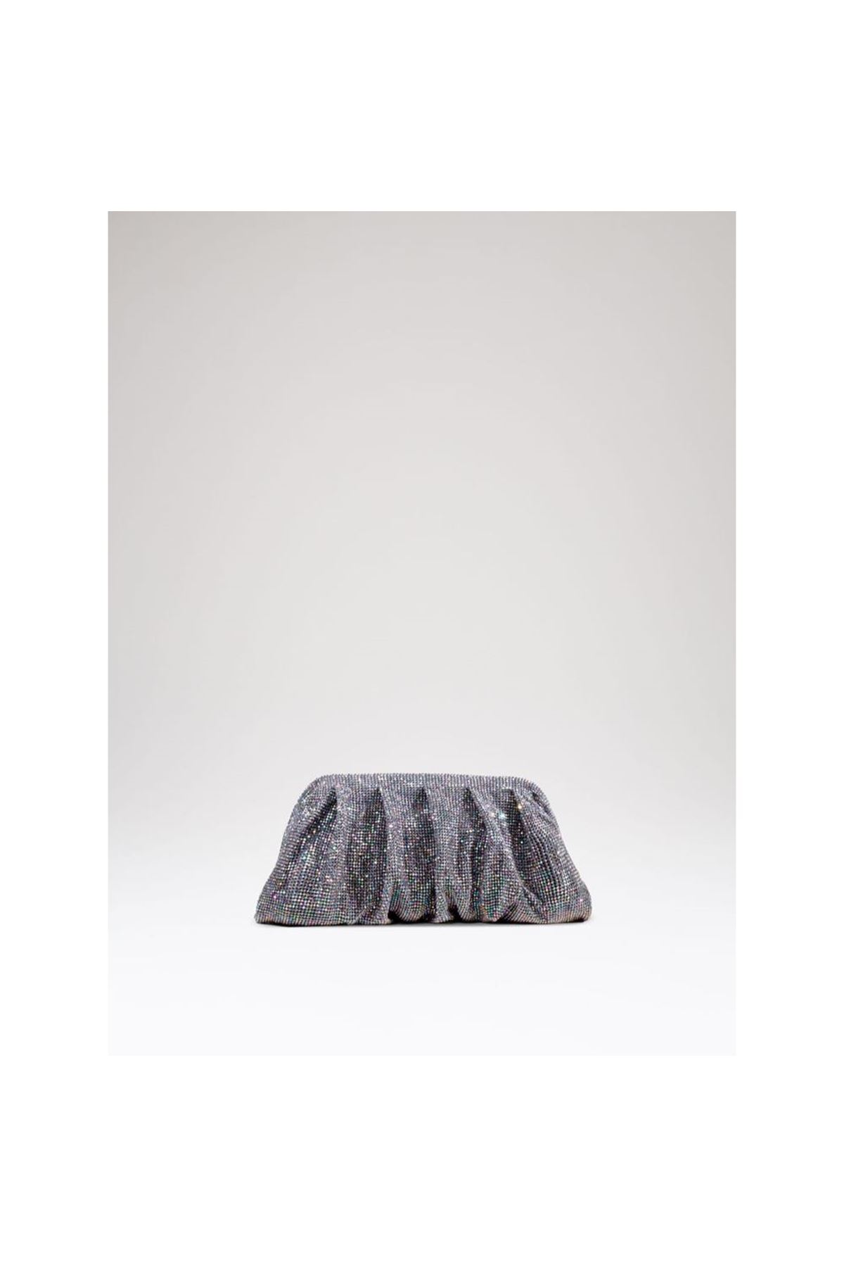 Kadın Platin Taş Dokuma Burs Detayl Abiye Çanta