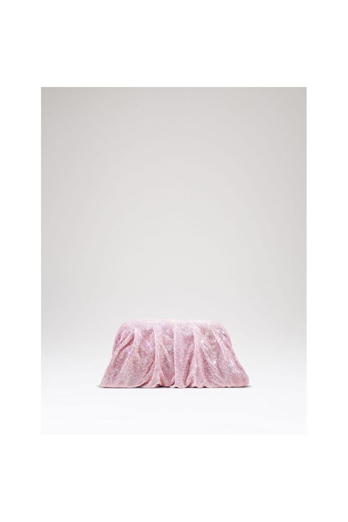 Kadın Pembe Taş Dokuma Burs Detayl Abiye Çanta