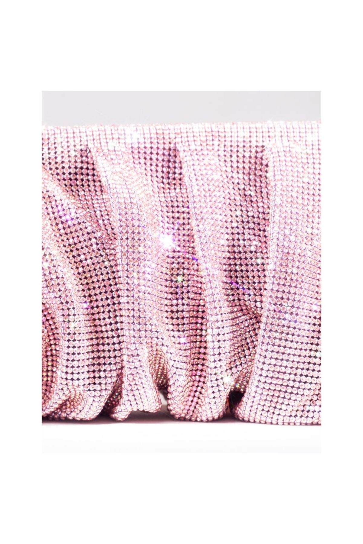 Kadın Pembe Taş Dokuma Burs Detayl Abiye Çanta