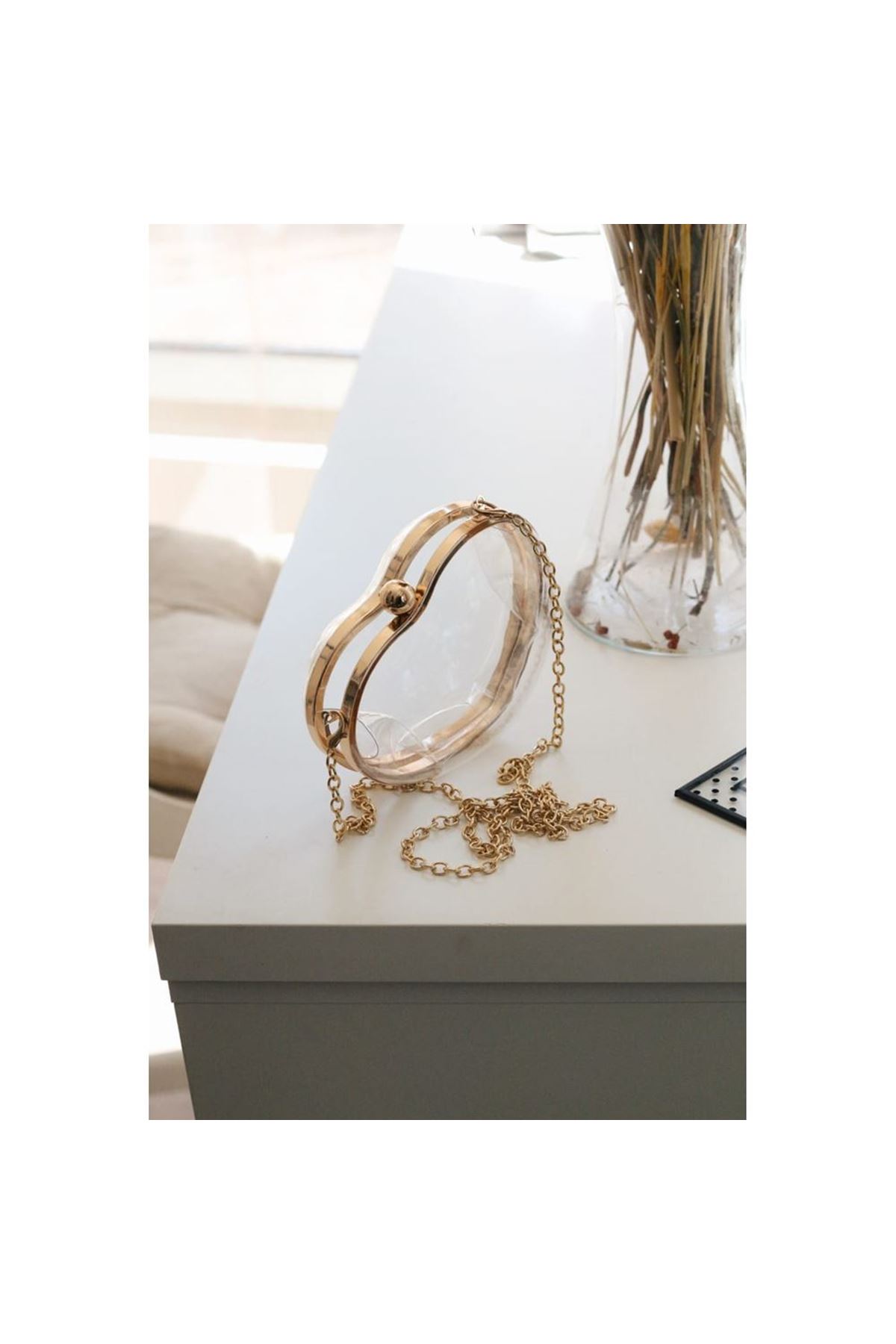 Şeffaf Kalp Form Silver Abiye Çanta