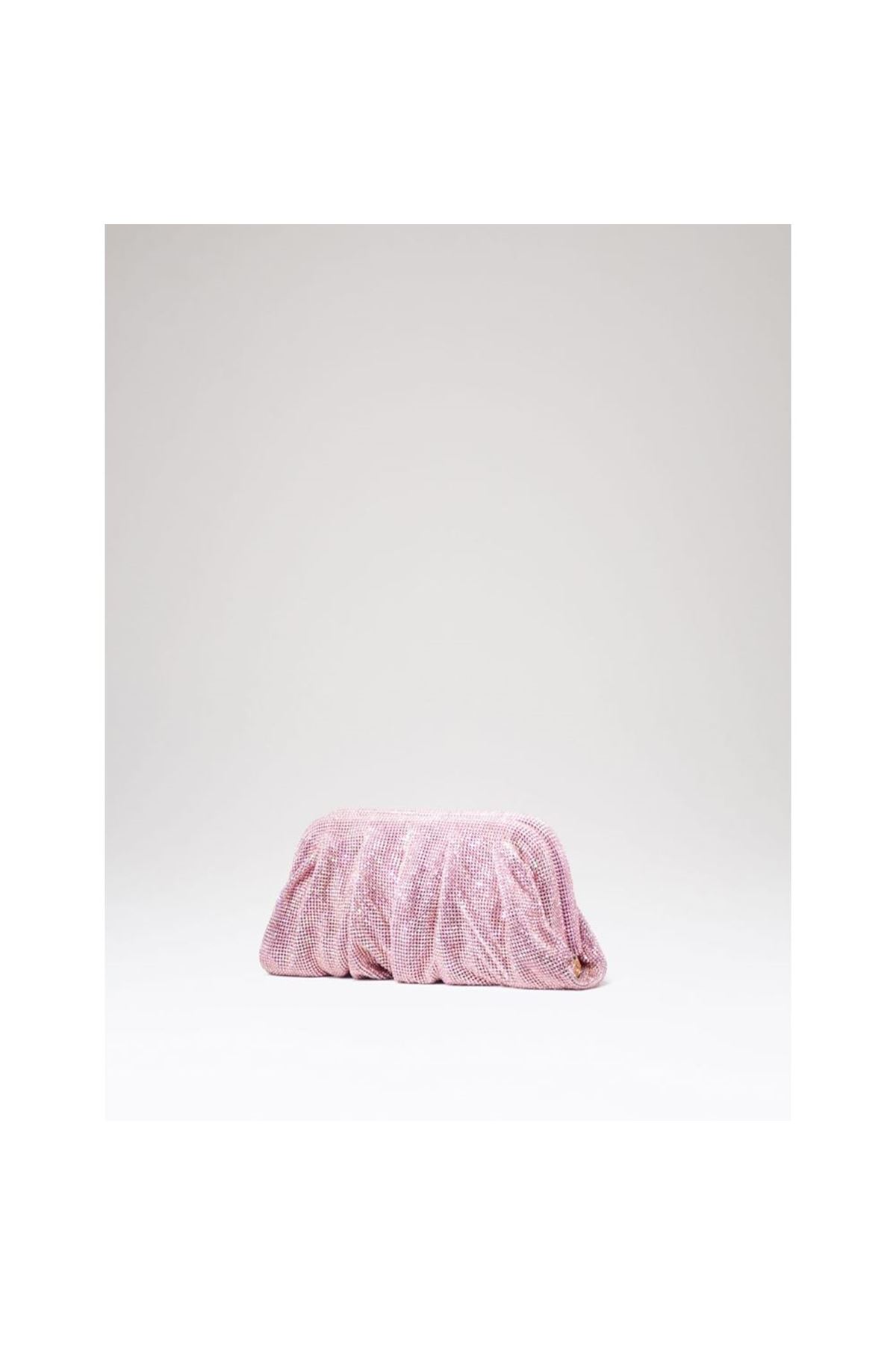 Kadın Pembe Taş Dokuma Burs Detayl Abiye Çanta