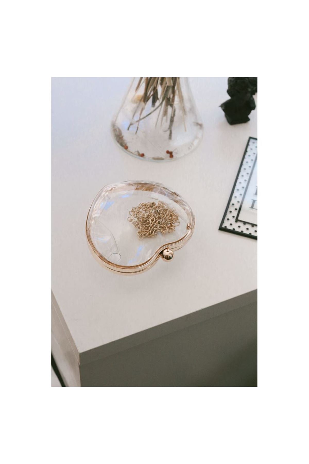 Şeffaf Kalp Form Silver Abiye Çanta