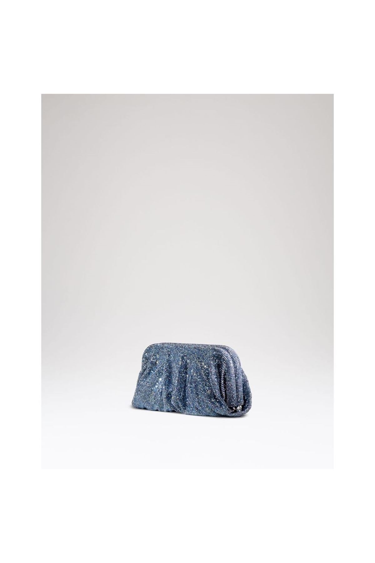 Kadın Lacivert Taş Dokuma Burs Detayl Abiye Çanta