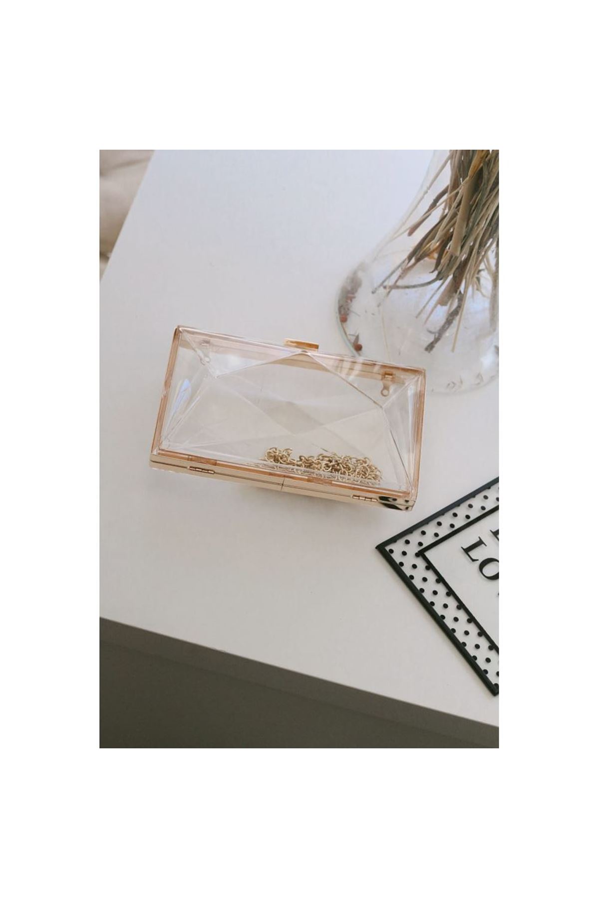 Şeffaf Geometrik Form Silver Abiye Çanta