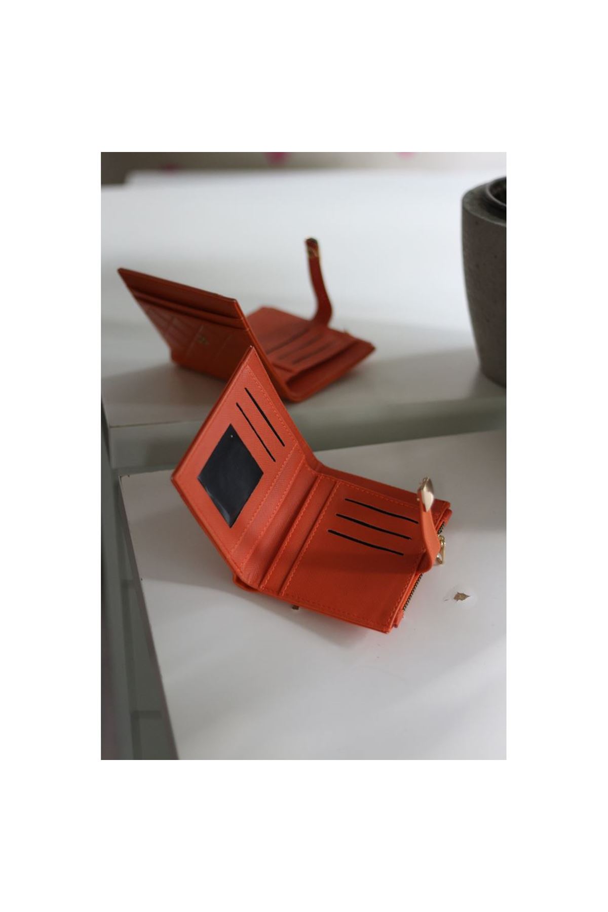 Kadın Turuncu Kroko Desenli Kartlık Detayl Kare Cüzdan