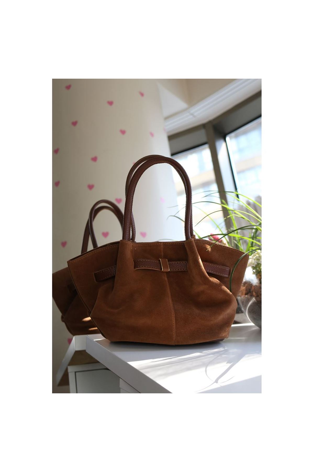 Kadın Camel Süet Gold Toka Detaylı Orta Boy Omuz Çantası