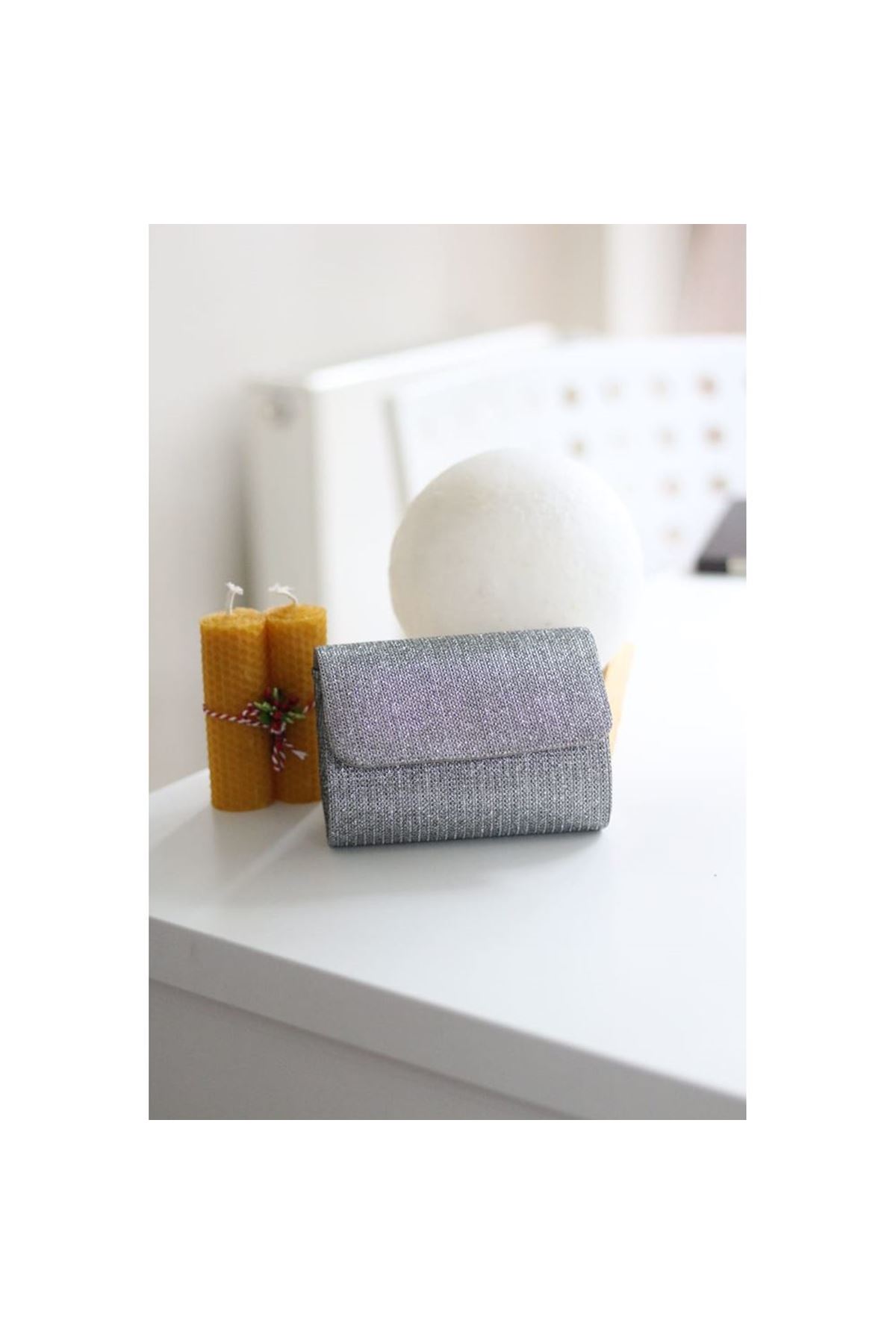 Platin Simli Mini Abiye Çanta