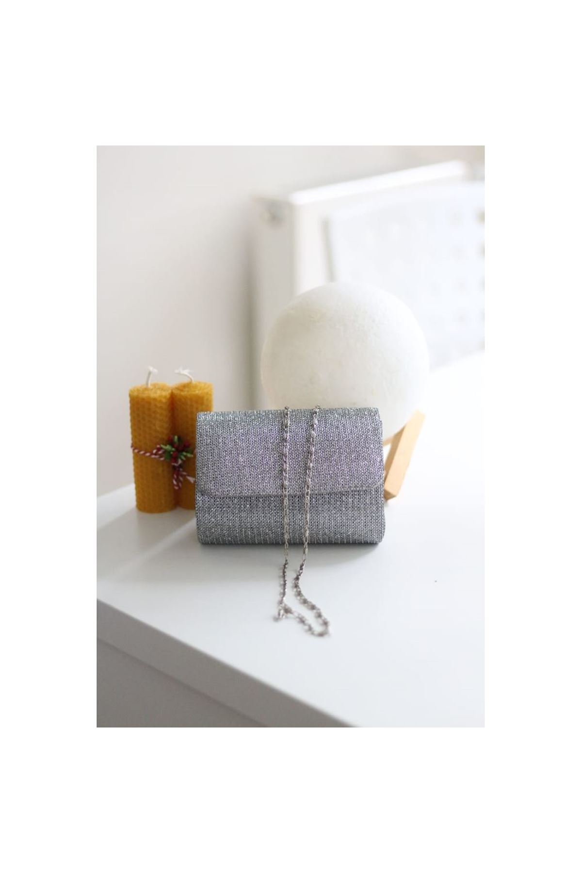 Platin Simli Mini Abiye Çanta