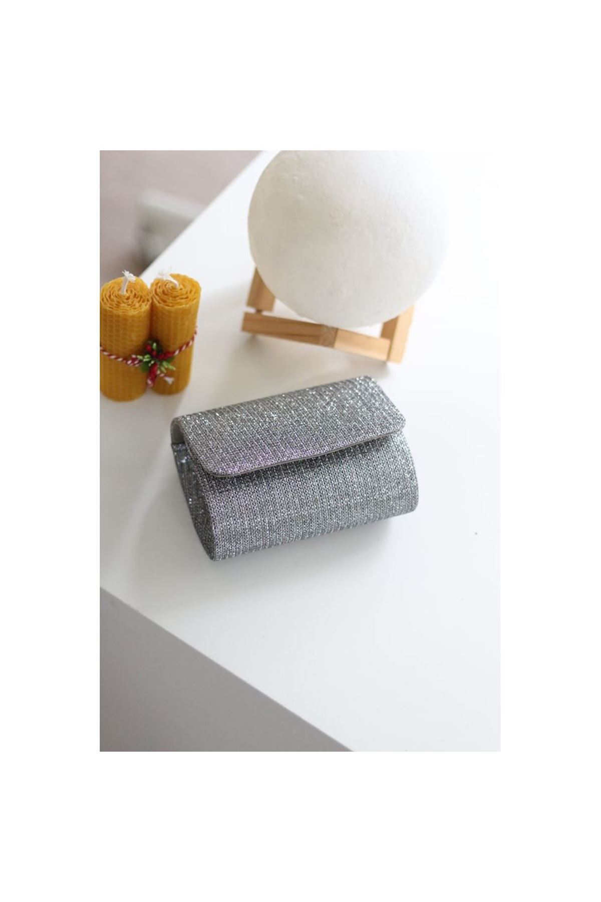 Platin Simli Mini Abiye Çanta