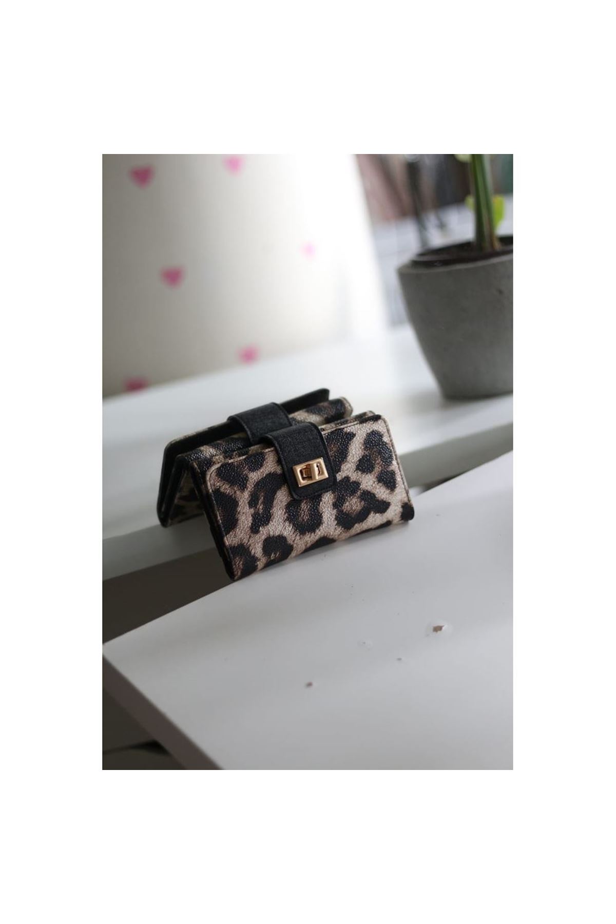 Kadın Leopar Gold Aksesuar Detaylı Cüzdan