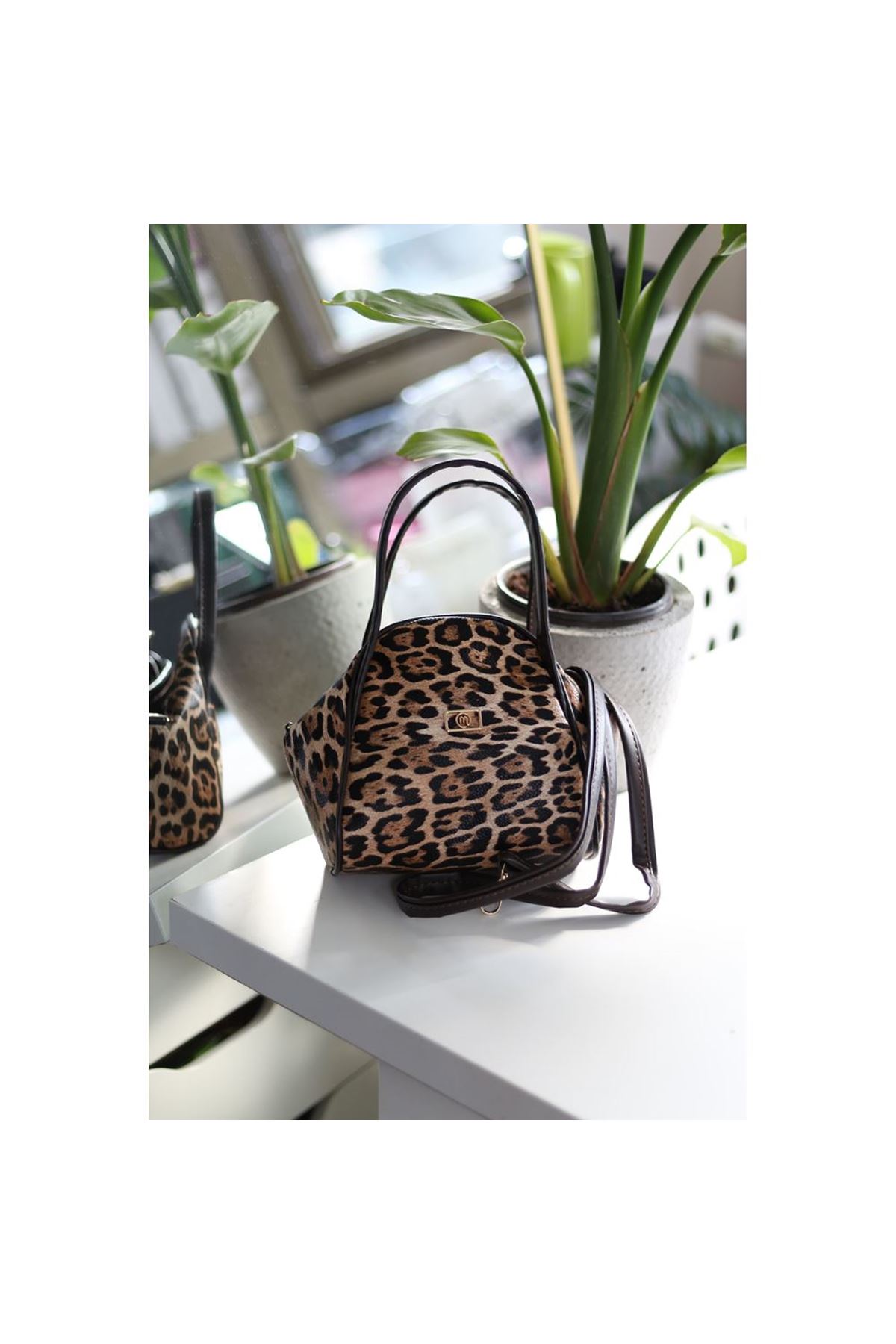 Kadın Leopar Çift Saplı Askılı Omuz Çantası