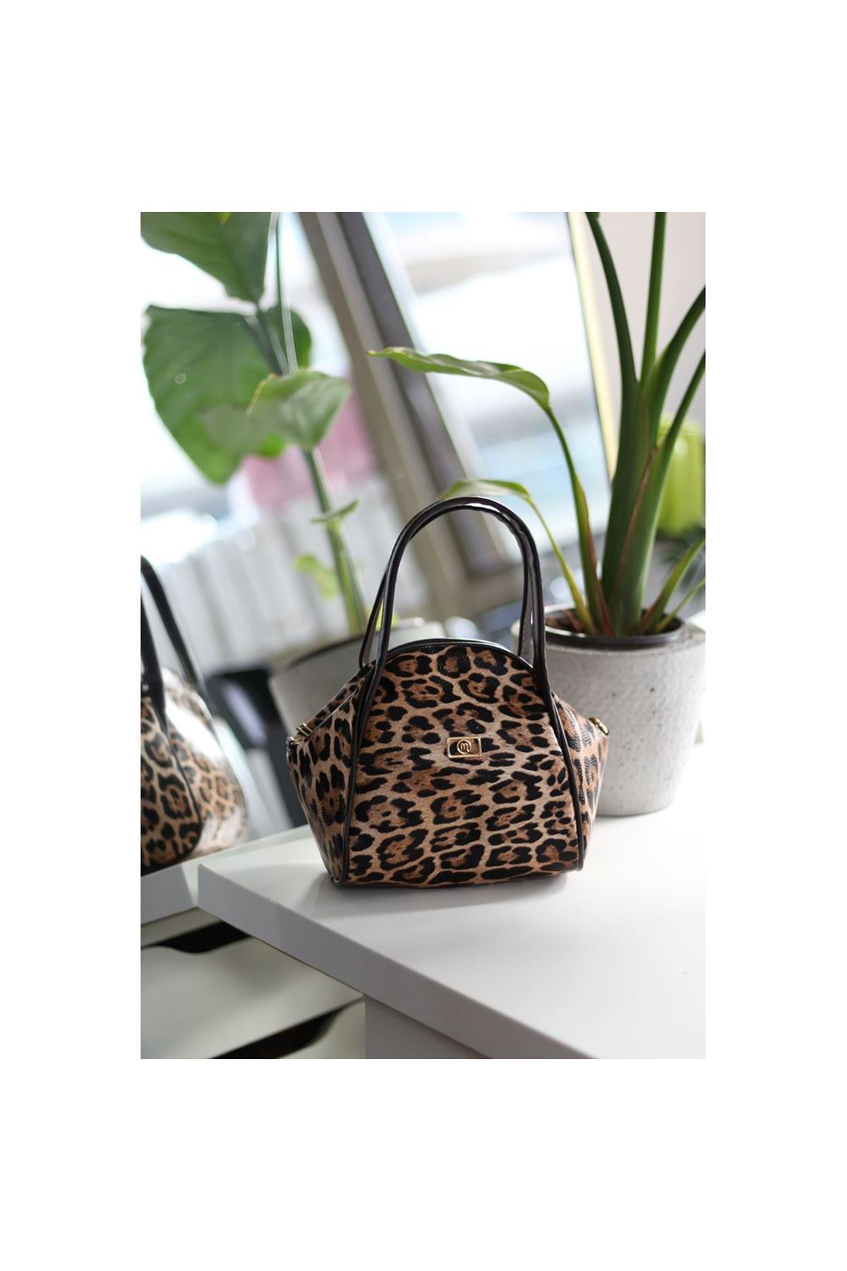 Kadın Leopar Çift Saplı Askılı Omuz Çantası