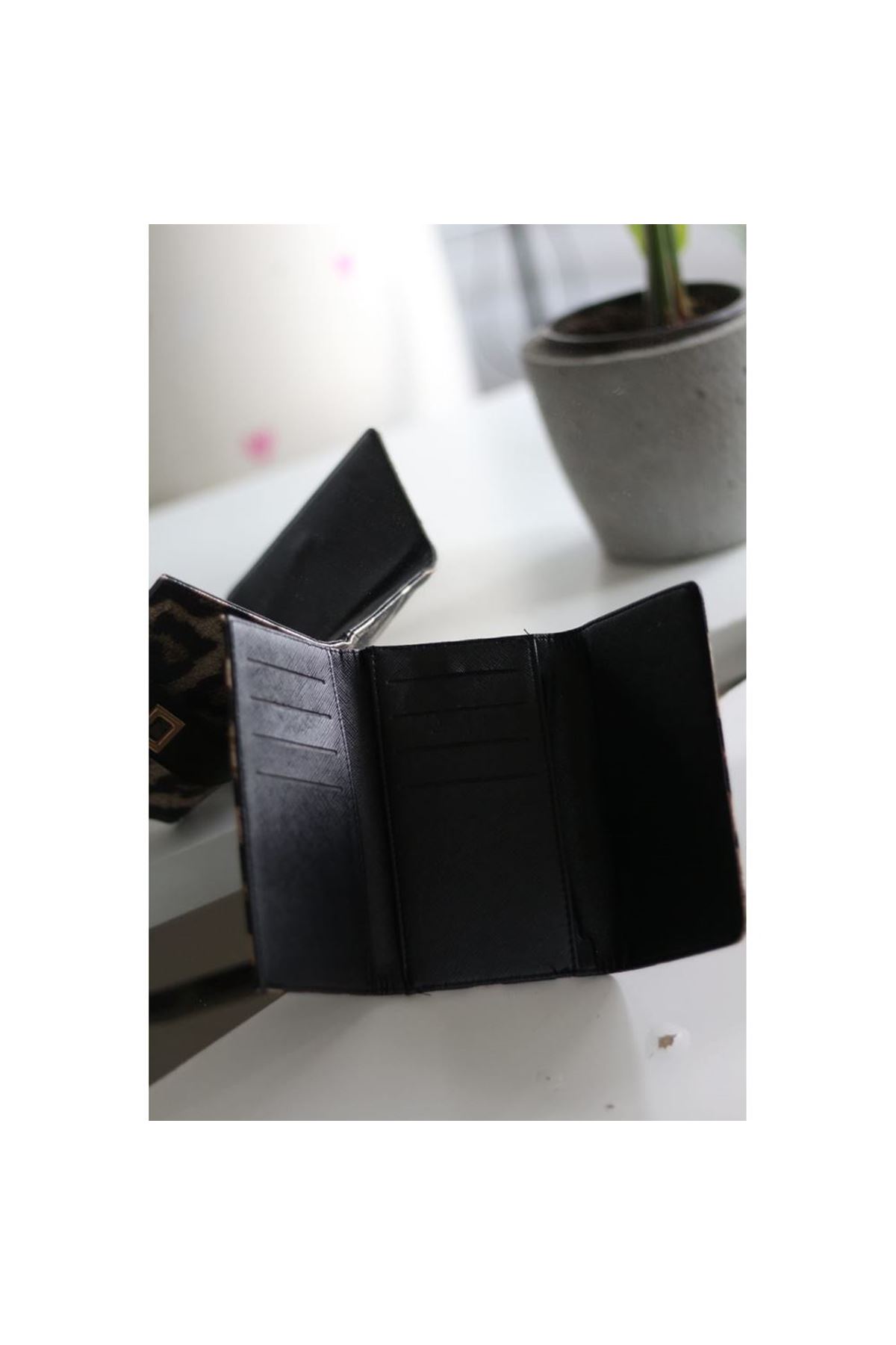 Kadın Leopar Gold Aksesuar Detaylı Cüzdan