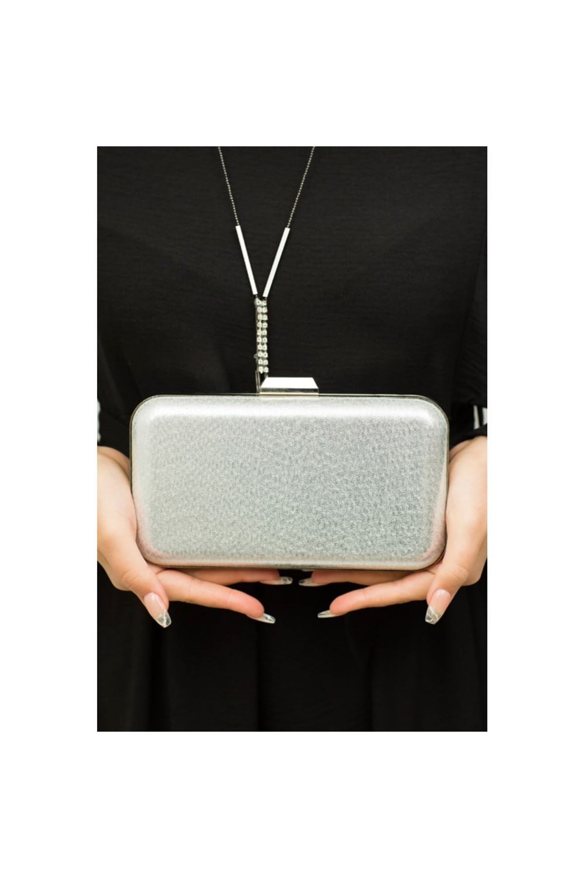 Gümüş Abiye Kasalı Çanta