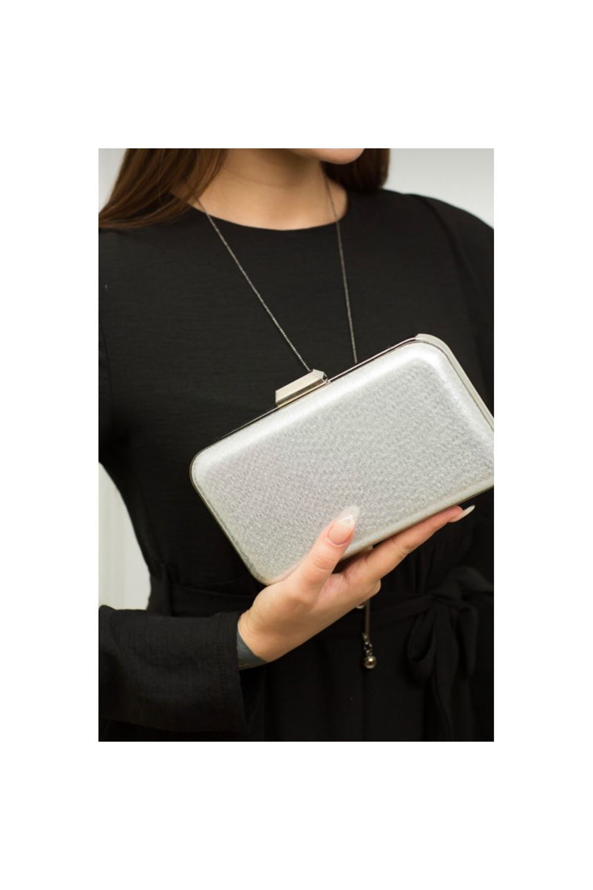 Gümüş Abiye Kasalı Çanta