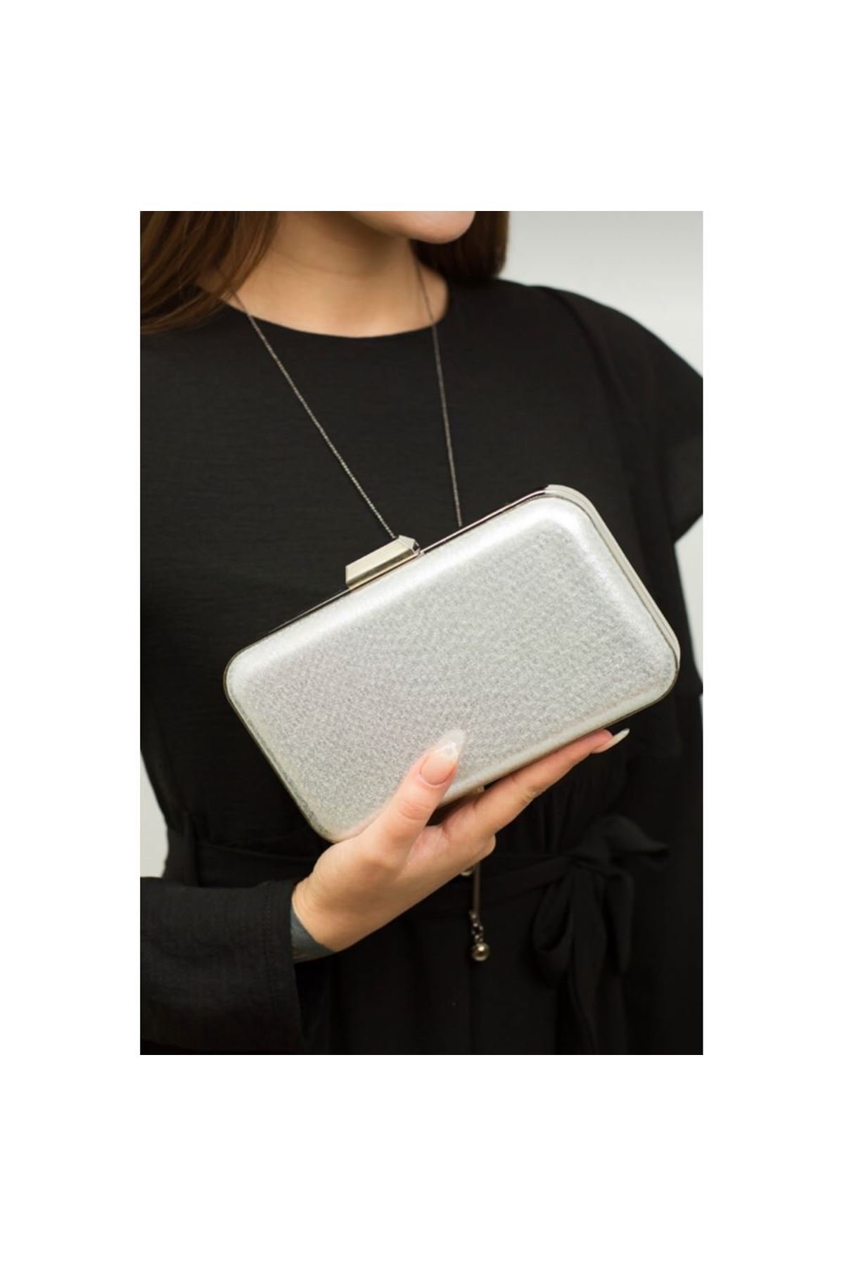 Gümüş Abiye Kasalı Çanta