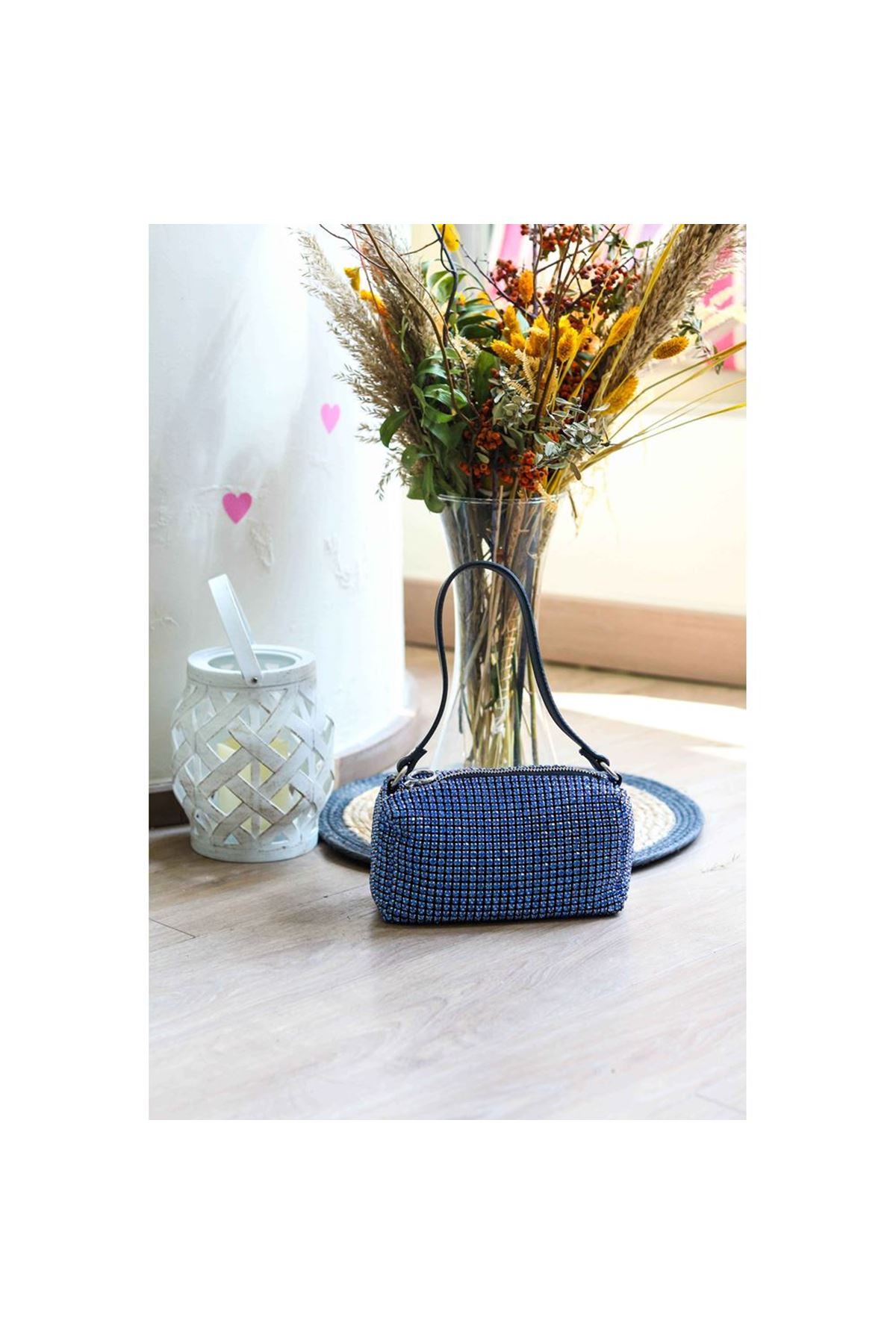 Mavi Özel Form Taşlı Abiye Çanta
