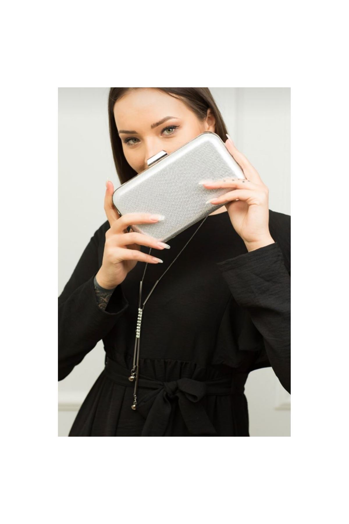 Gümüş Abiye Kasalı Çanta