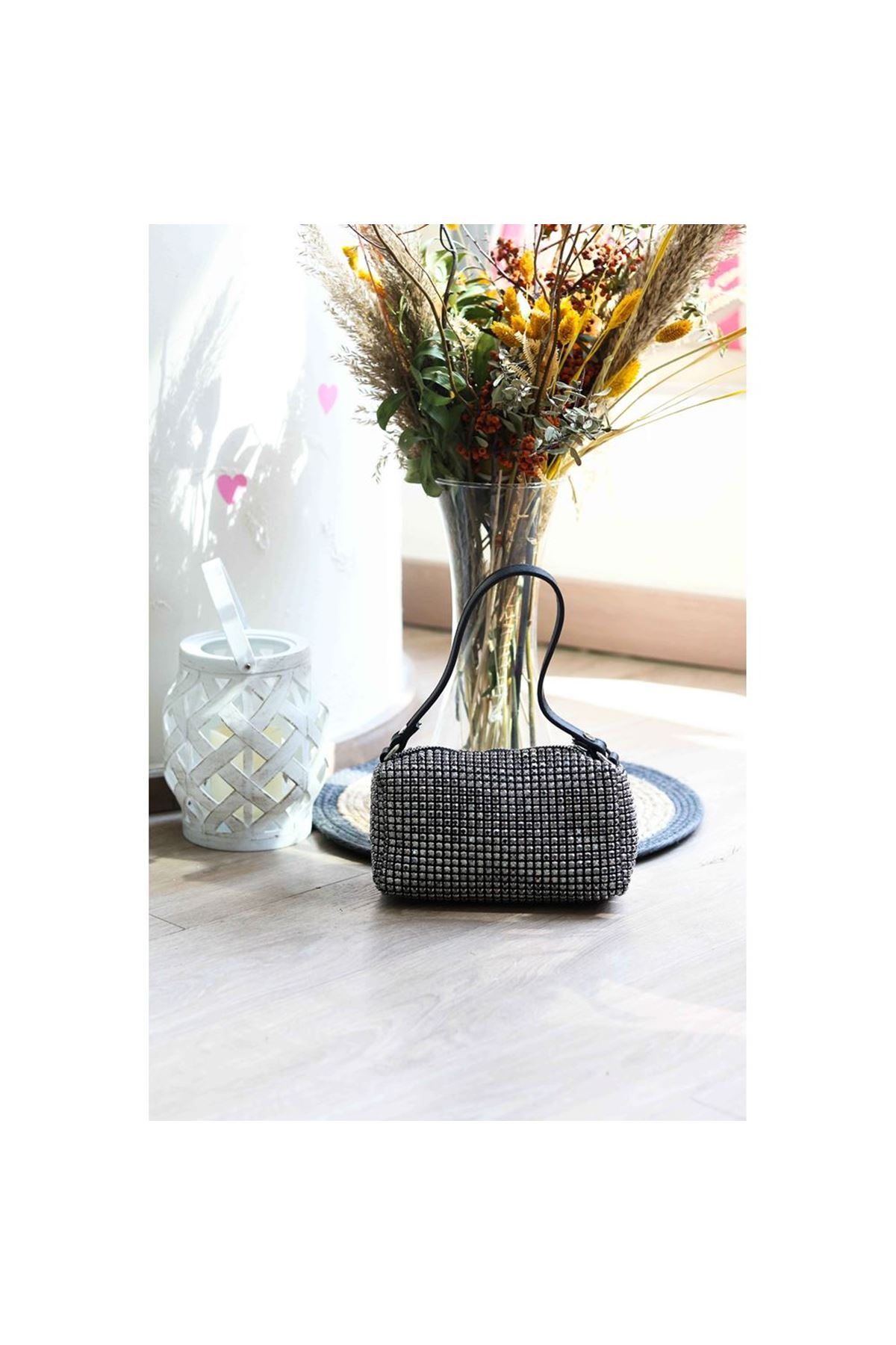 Platin Özel Form Taşlı Abiye Çanta