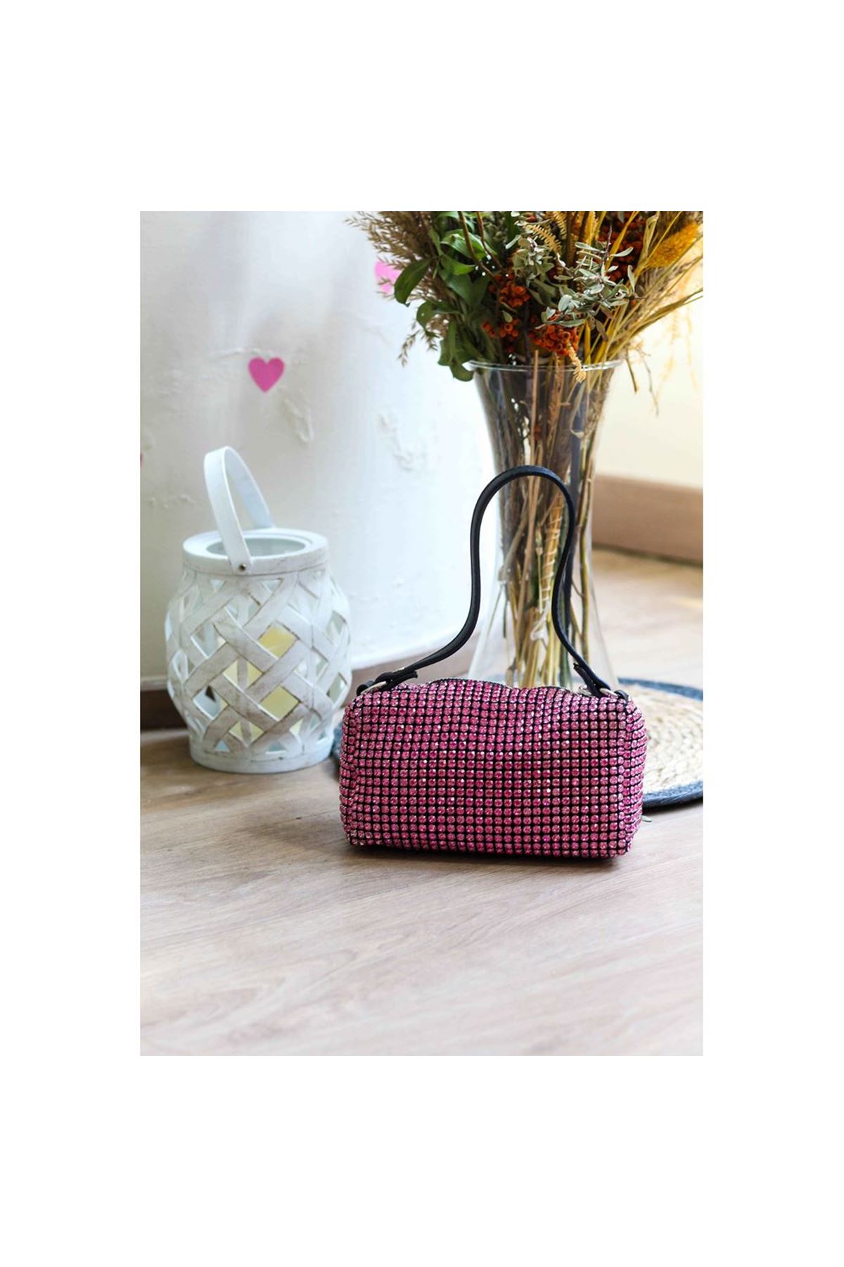 Fuşya Özel Form Taşlı Abiye Çanta